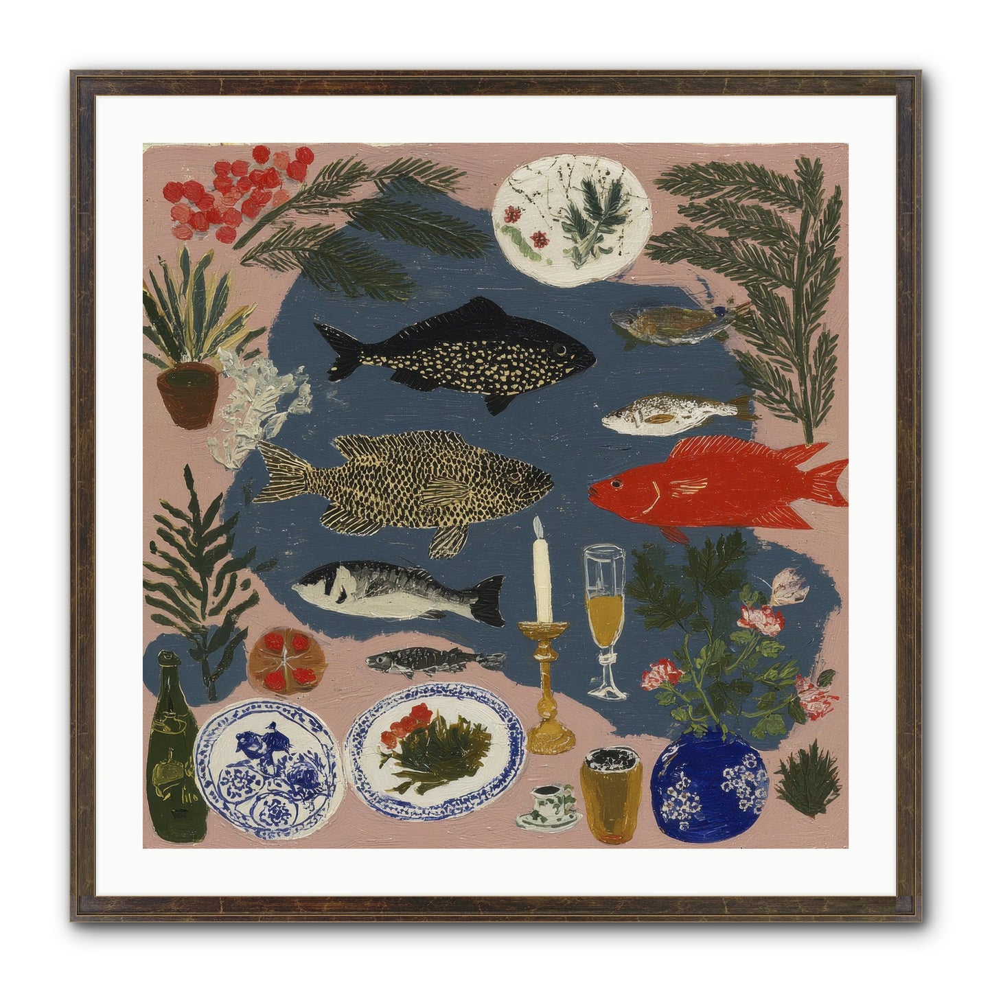 The Underwater Supper Framed Print - Slimwoods Black/Gold 30x30