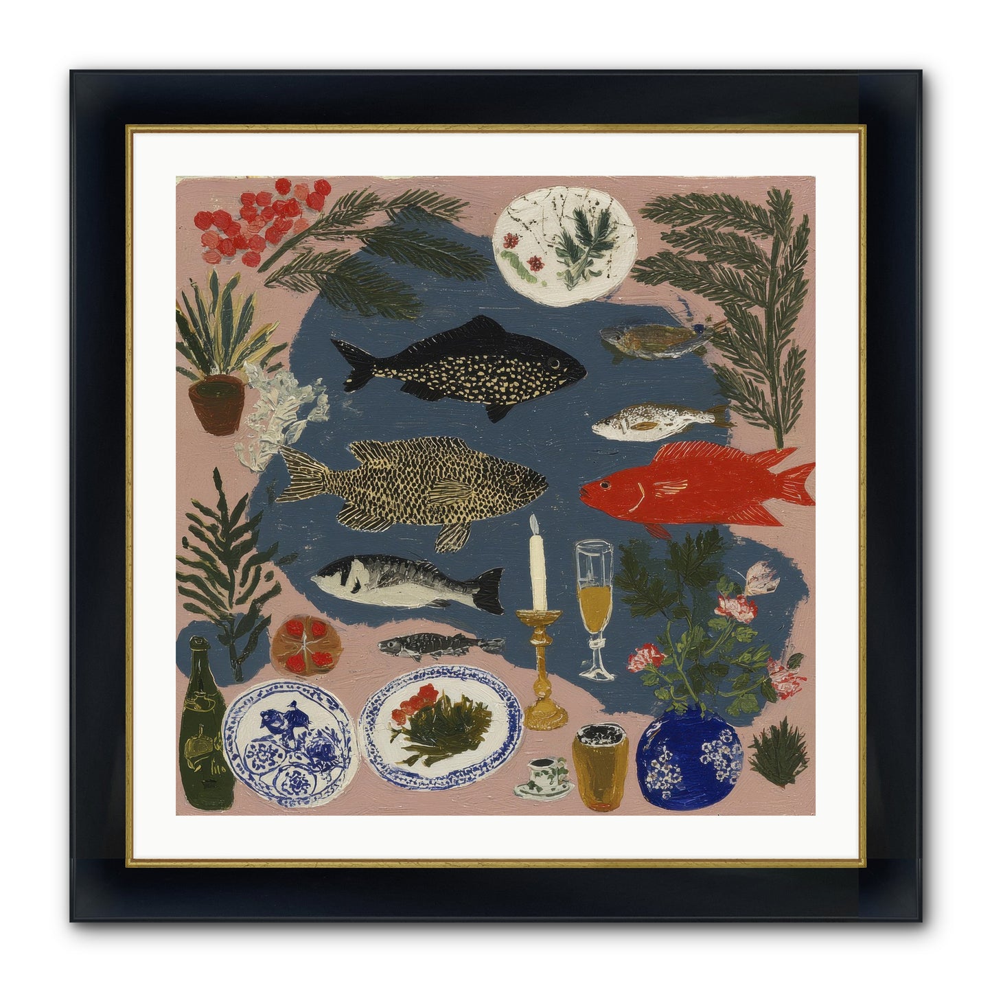 The Underwater Supper Framed Print - Wide Black w/Gold 30x30