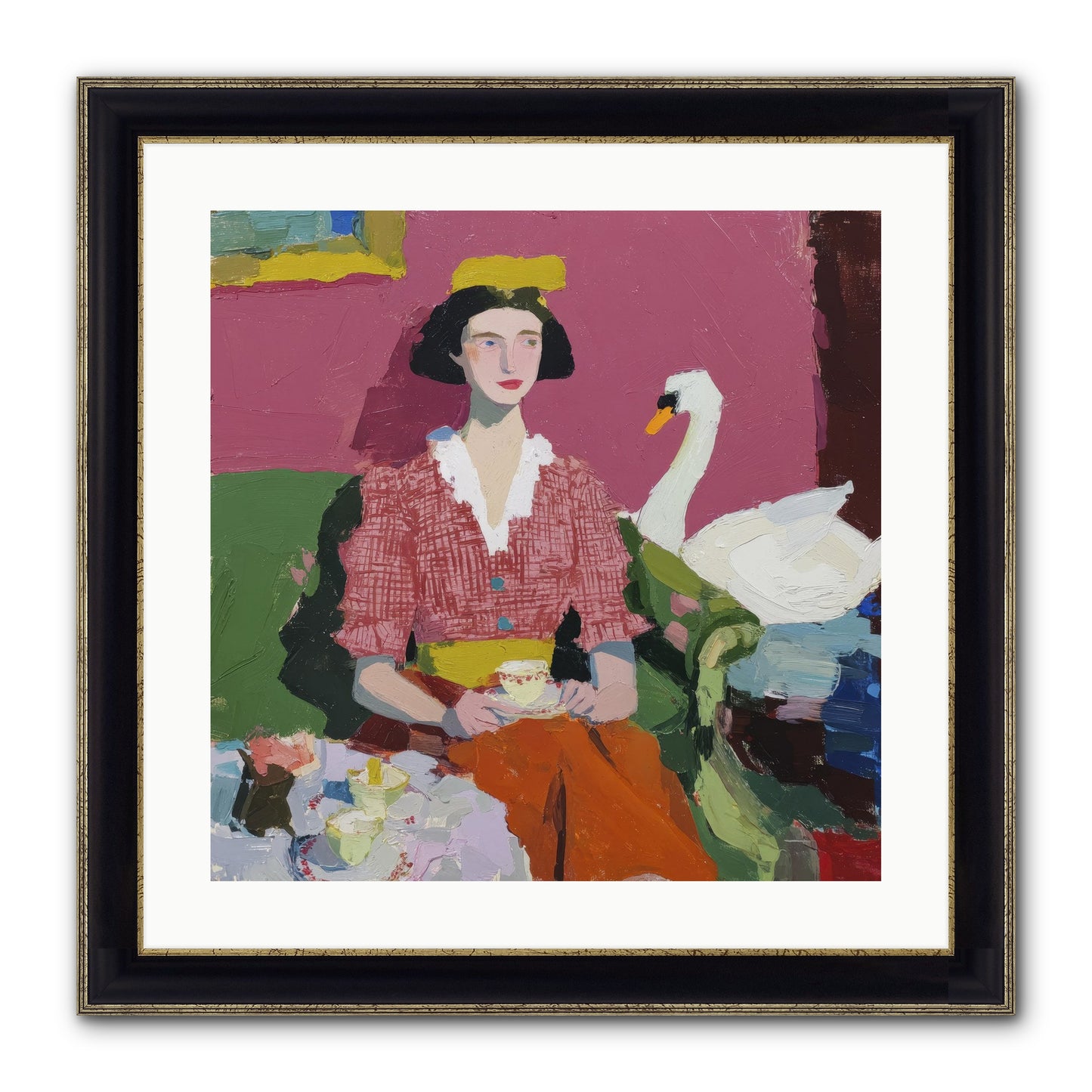 The Unlikely Guest Framed Print - Black & Gold 20x20