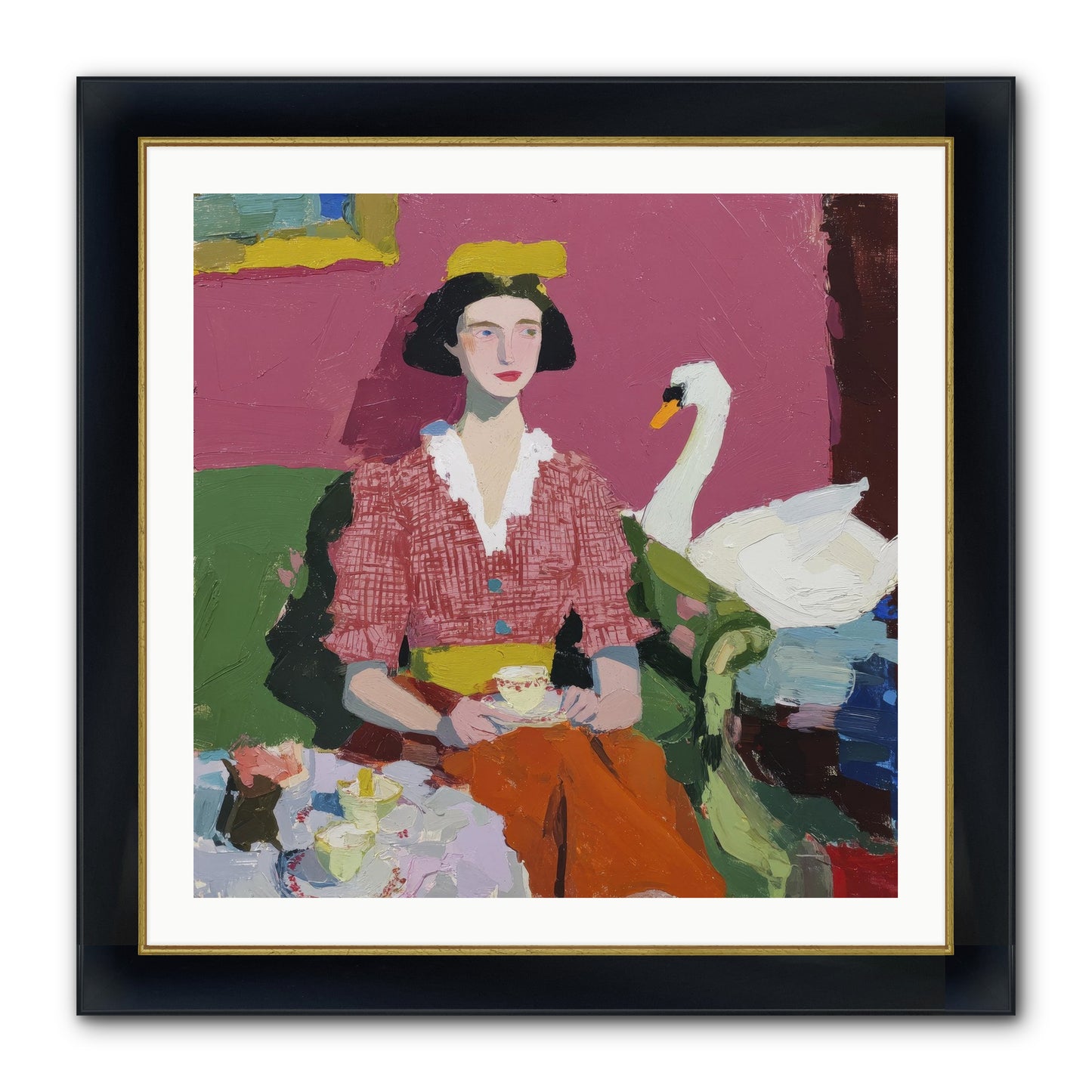The Unlikely Guest Framed Print - Wide Black w/Gold 30x30