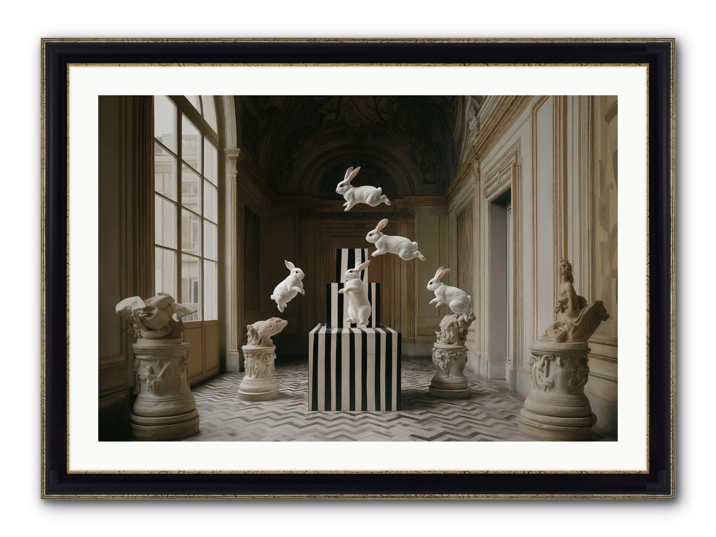 The Whimsical Hour Framed Print - Black & Gold 36x24