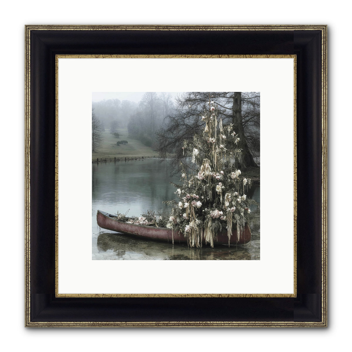 The Winter Lake Wonder Framed Print - Black & Gold 10x10