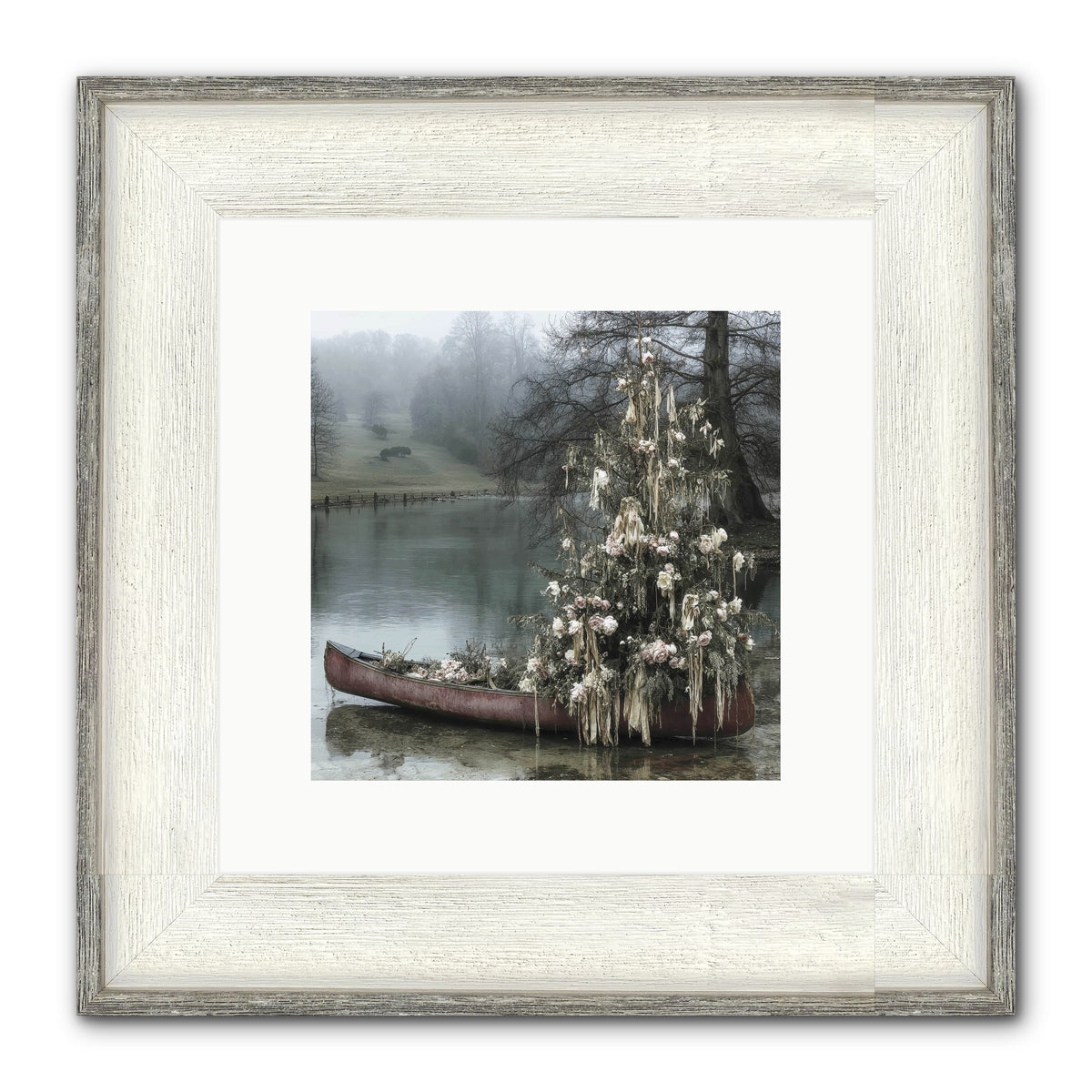 The Winter Lake Wonder Framed Print - Driftwood White 10x10