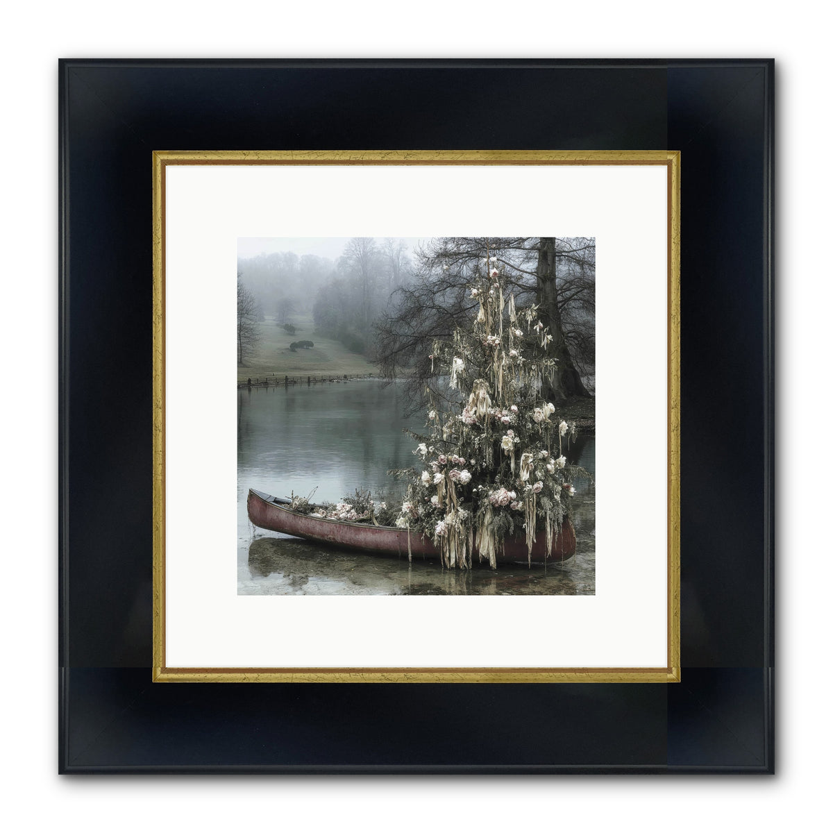 The Winter Lake Wonder Framed Print - Wide Black w/Gold 10x10