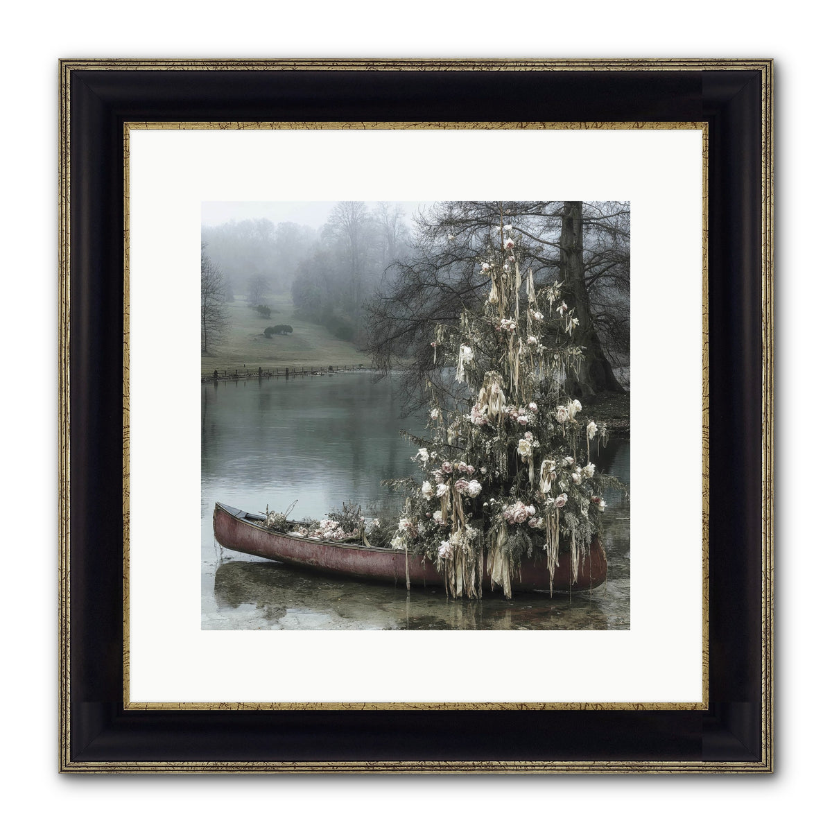 The Winter Lake Wonder Framed Print - Black & Gold 12x12
