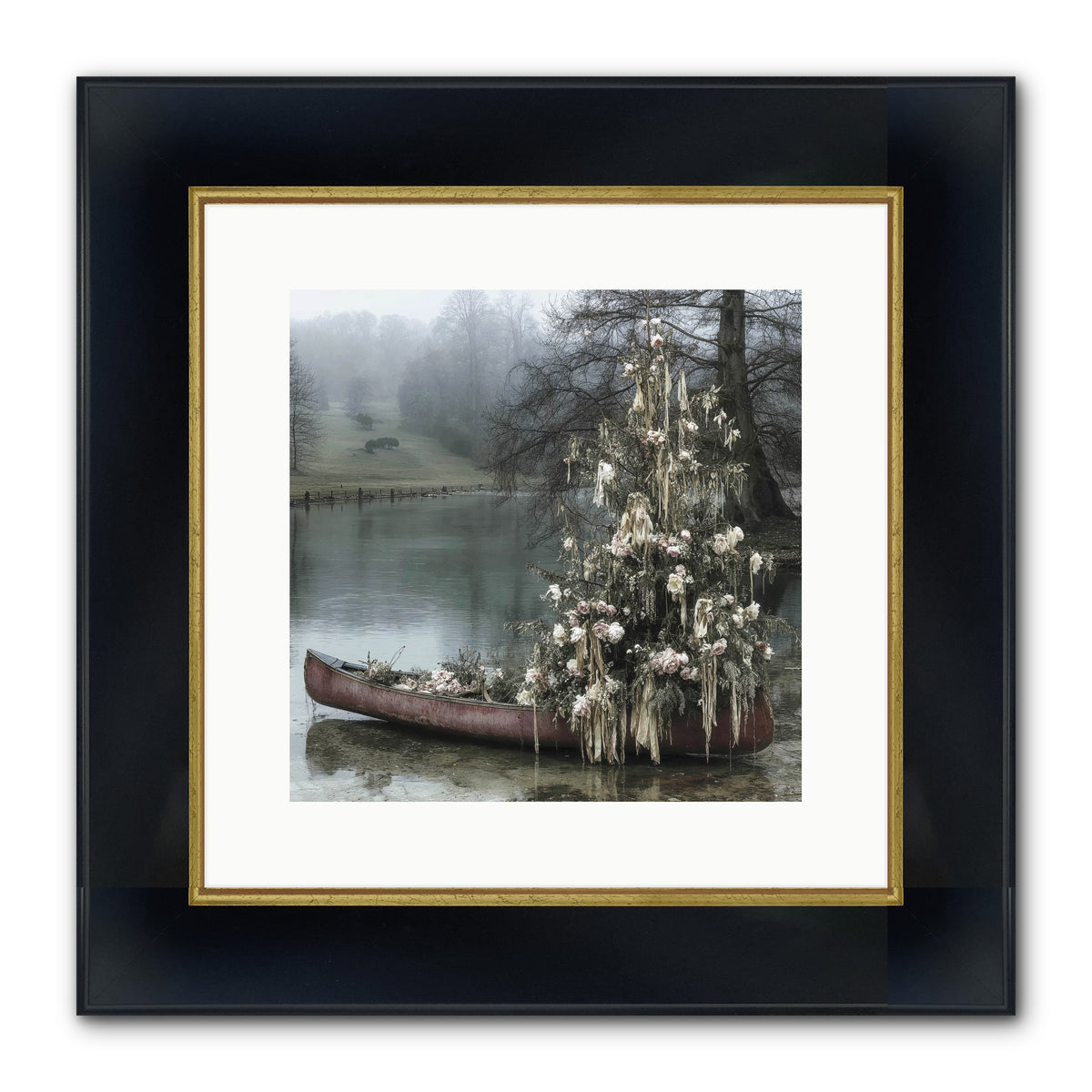 The Winter Lake Wonder Framed Print - Wide Black w/Gold 12x12