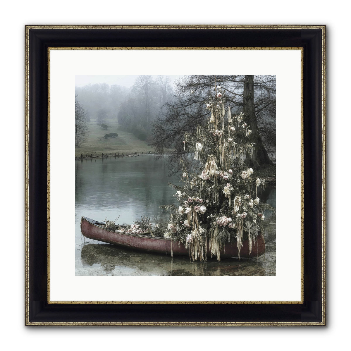 The Winter Lake Wonder Framed Print - Black & Gold 16x16