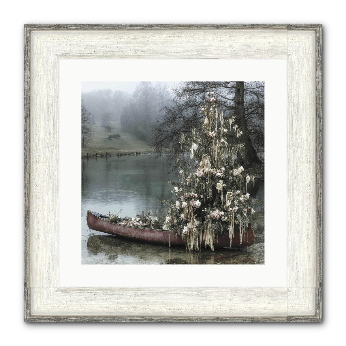 The Winter Lake Wonder Framed Print - Driftwood White 16x16