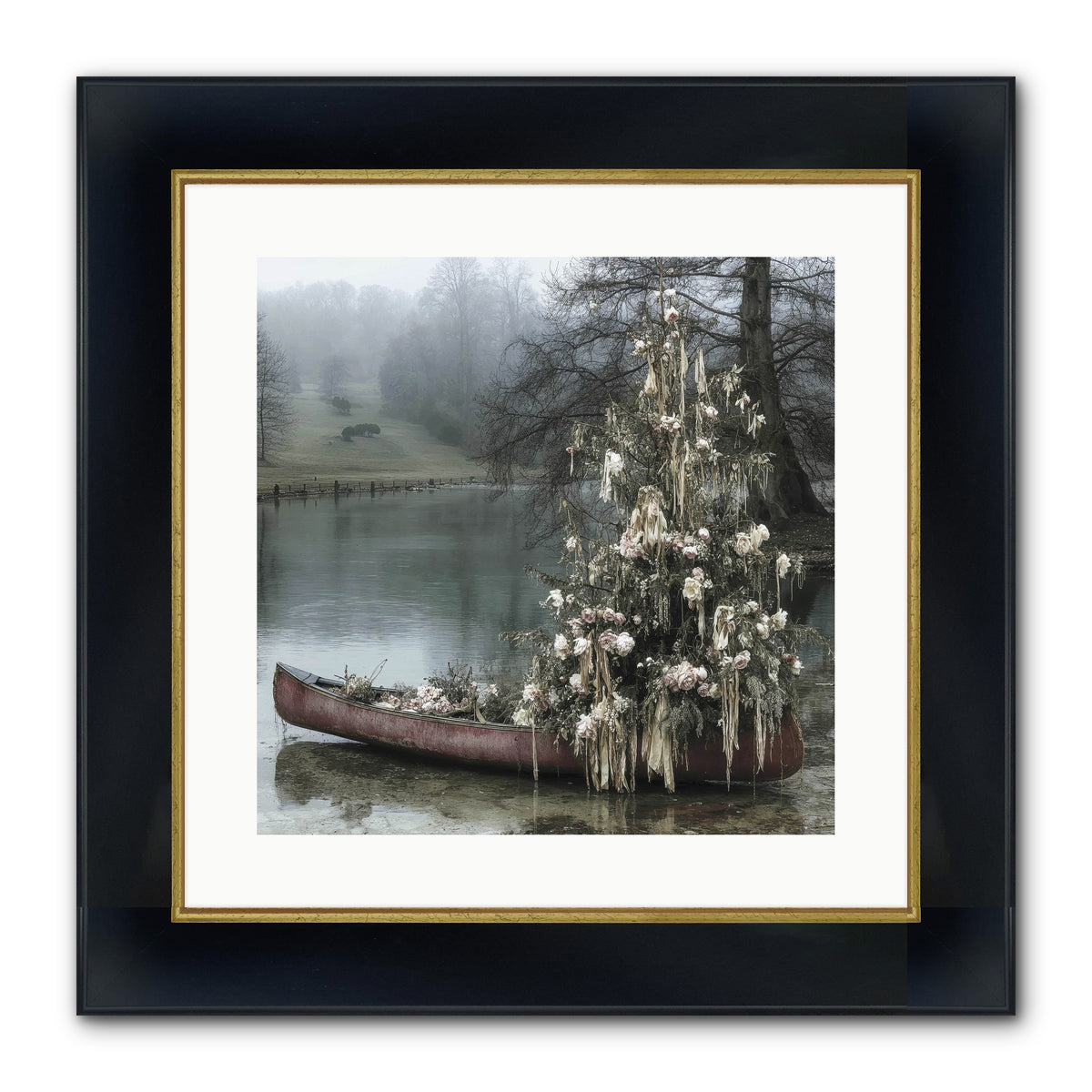 The Winter Lake Wonder Framed Print - Wide Black w/Gold 16x16