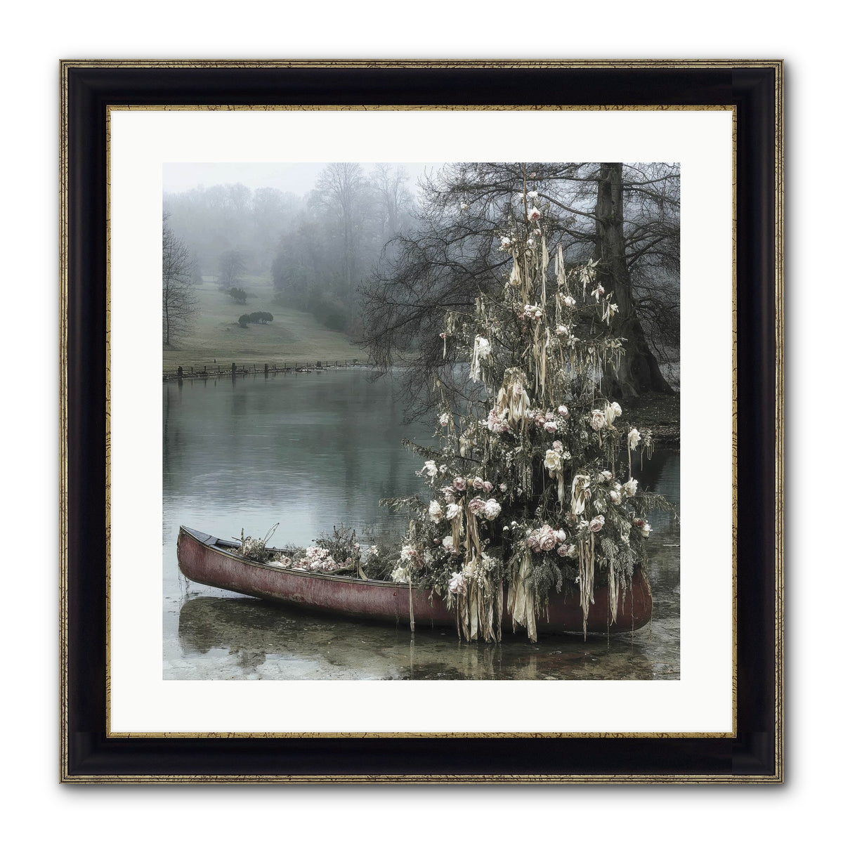 The Winter Lake Wonder Framed Print - Black & Gold 20x20