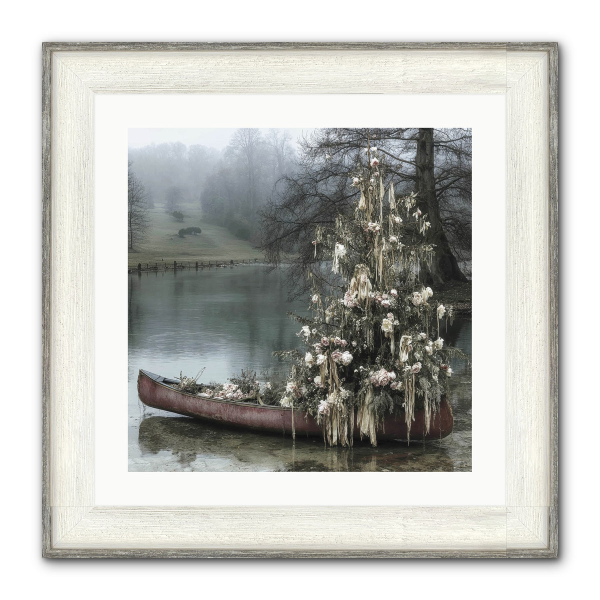 The Winter Lake Wonder Framed Print - Driftwood White 20x20
