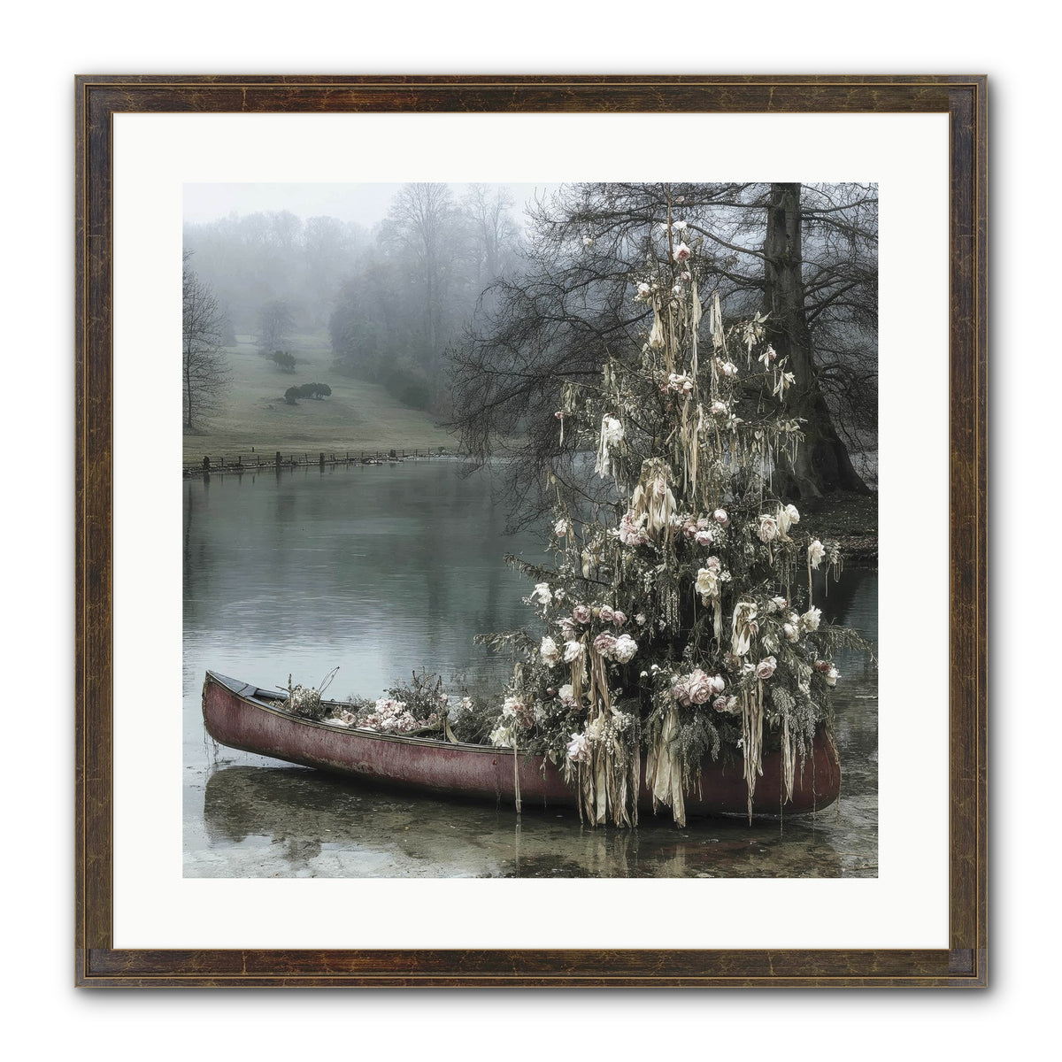 The Winter Lake Wonder Framed Print - Slimwoods Black/Gold 20x20