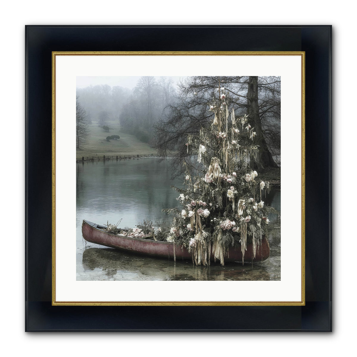 The Winter Lake Wonder Framed Print - Wide Black w/Gold 20x20