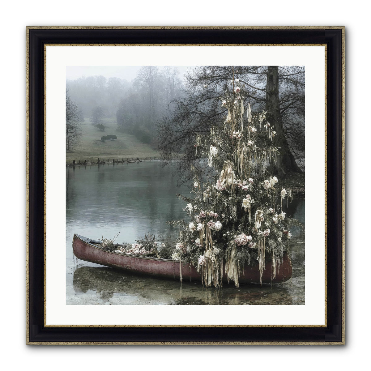 The Winter Lake Wonder Framed Print - Black & Gold 24x24