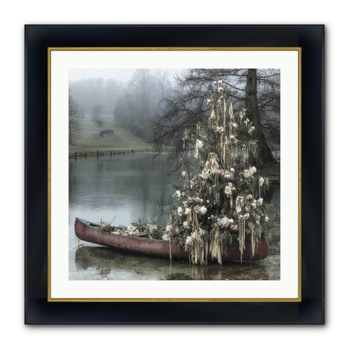 The Winter Lake Wonder Framed Print - Wide Black w/Gold 24x24