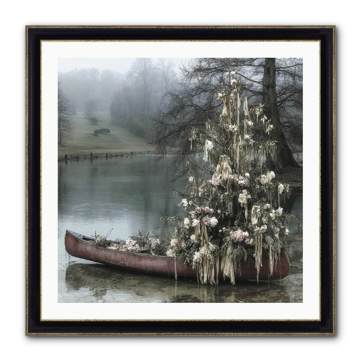 The Winter Lake Wonder Framed Print - Black & Gold 30x30