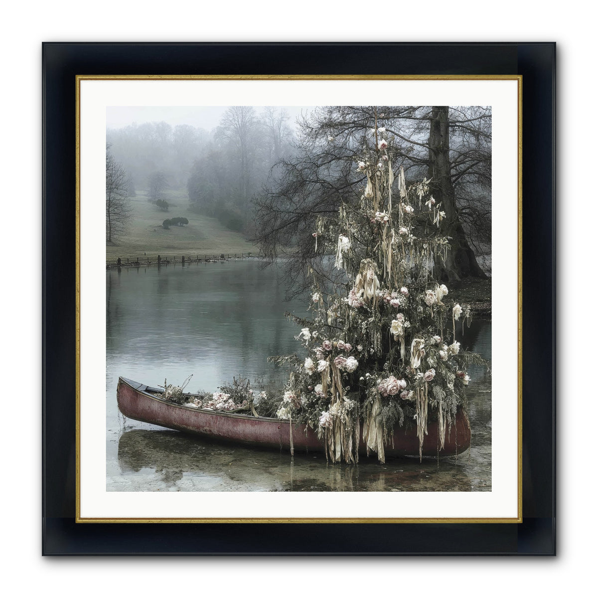 The Winter Lake Wonder Framed Print - Wide Black w/Gold 30x30