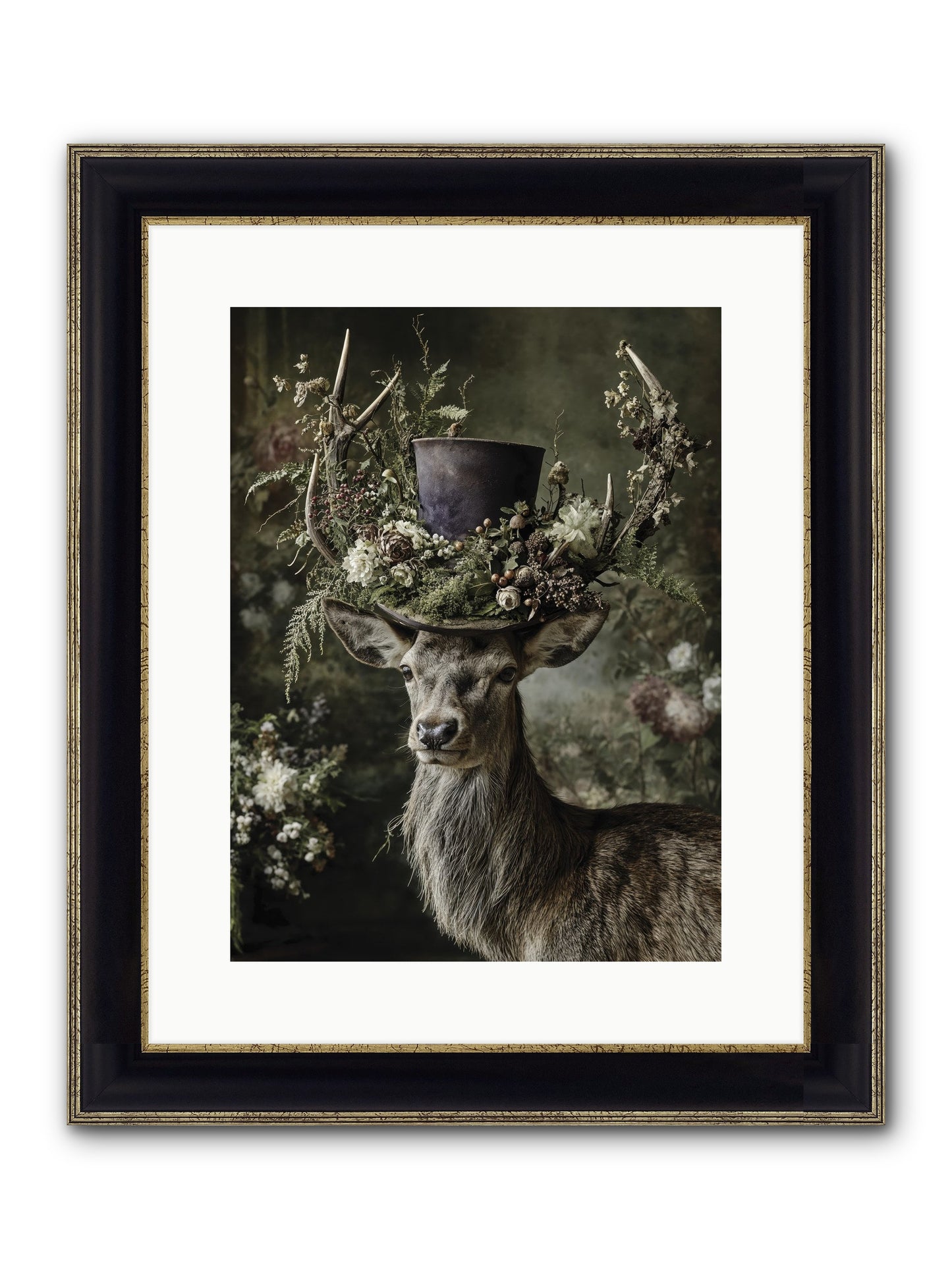 The Woodland Deity Framed Print - Black & Gold 12x16