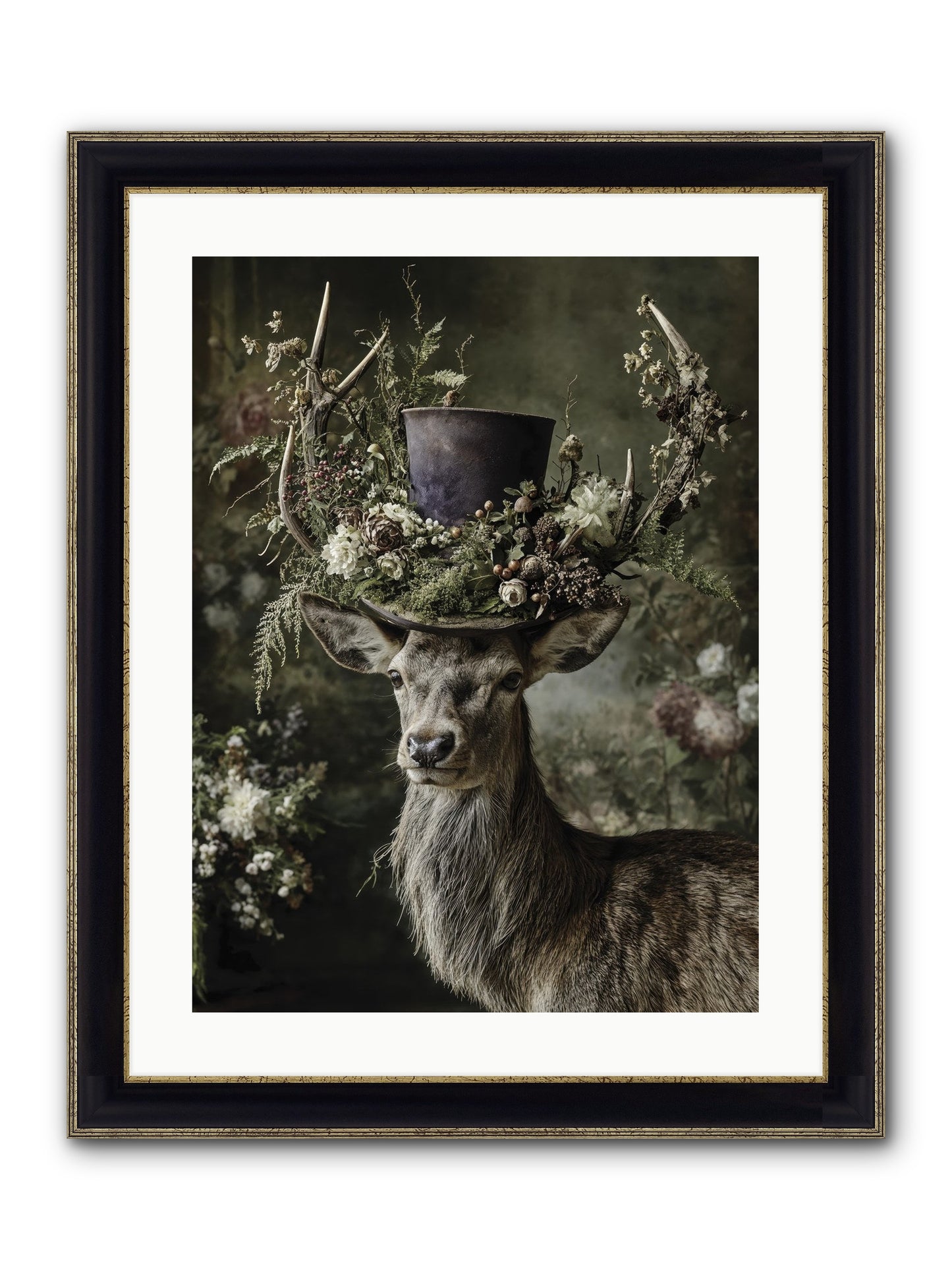 The Woodland Deity Framed Print - Black & Gold 18x24