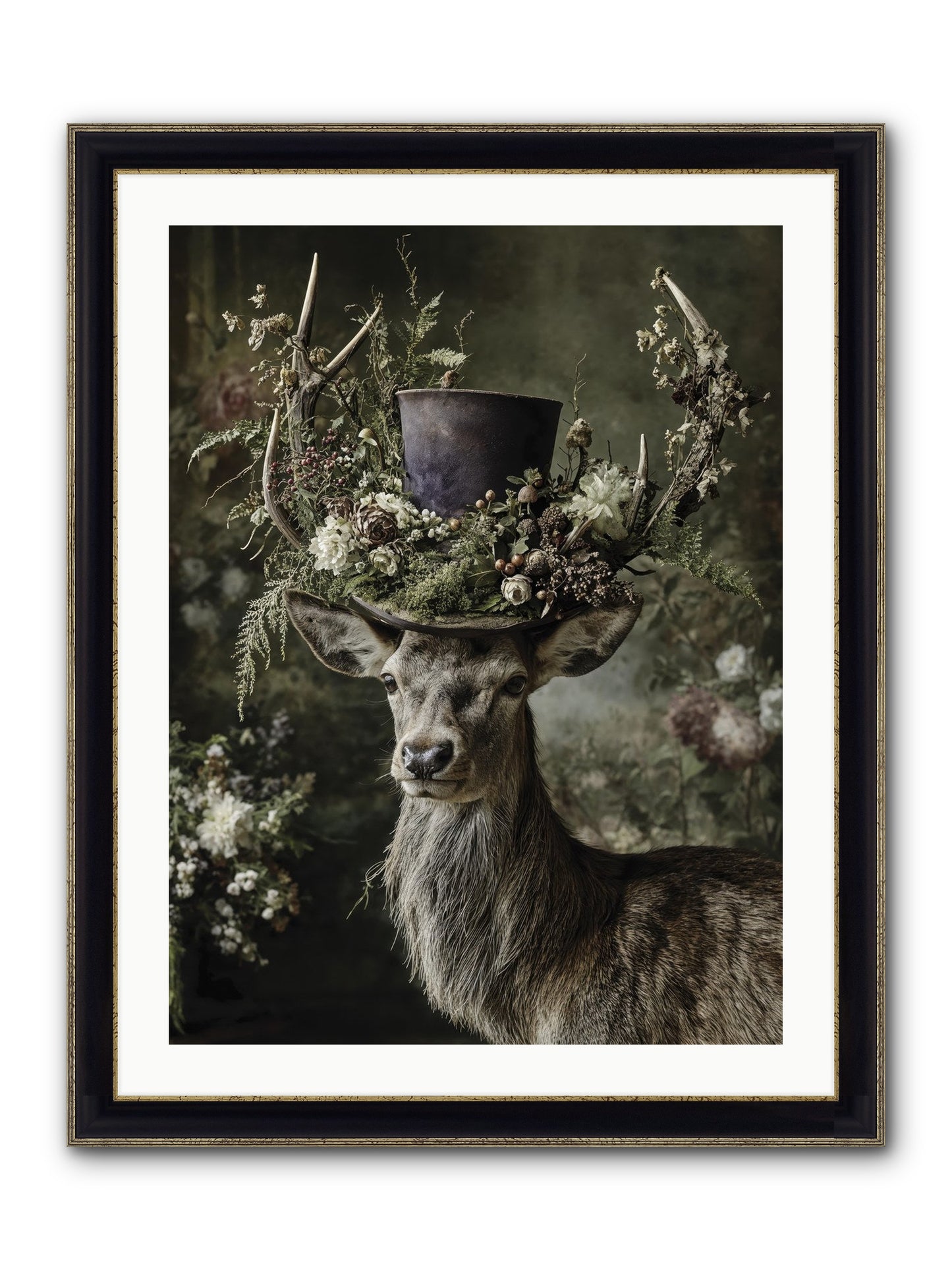 The Woodland Deity Framed Print - Black & Gold 24x32