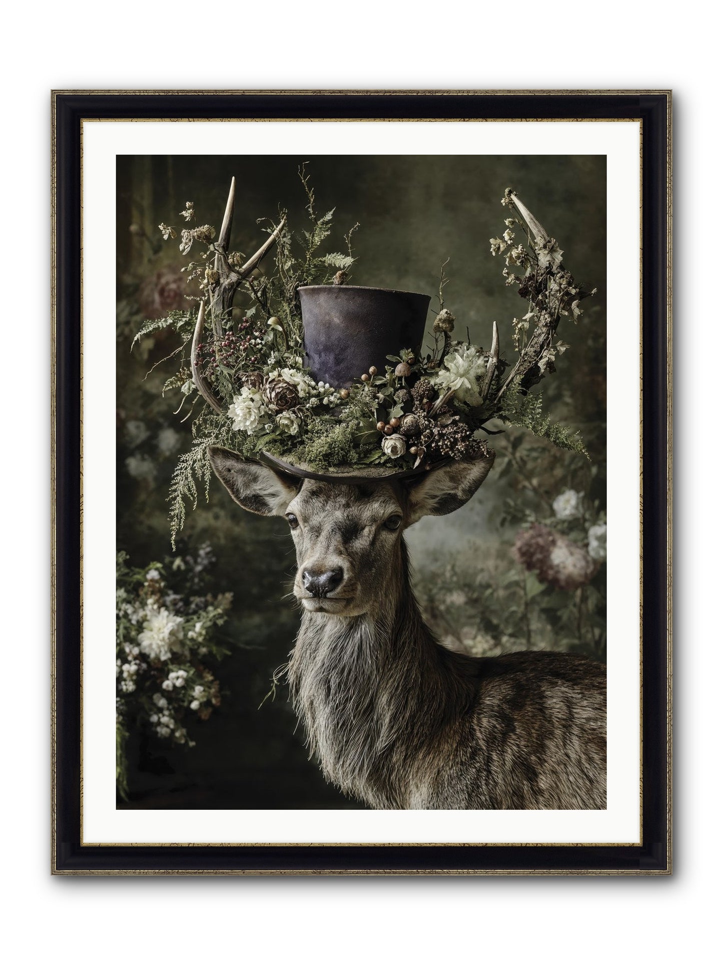 The Woodland Deity Framed Print - Black & Gold 30x40