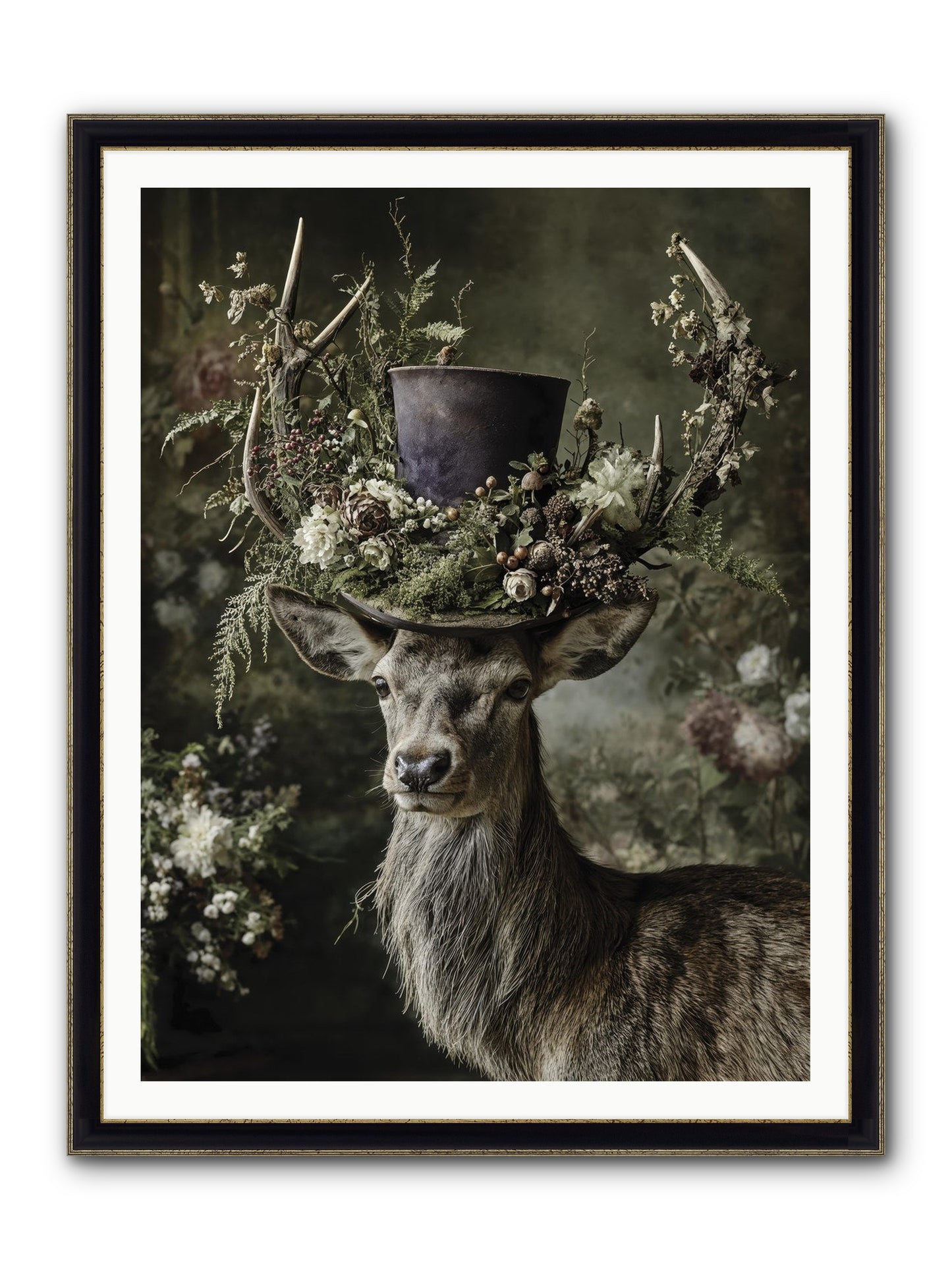 The Woodland Deity Framed Print - Black & Gold 36x48