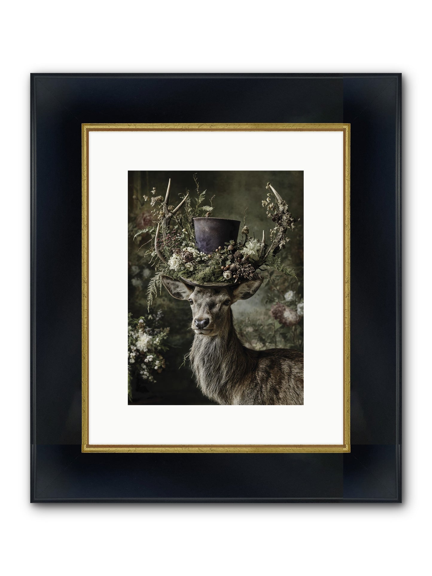 The Woodland Deity Framed Print - Wide Black w/Gold 9x12