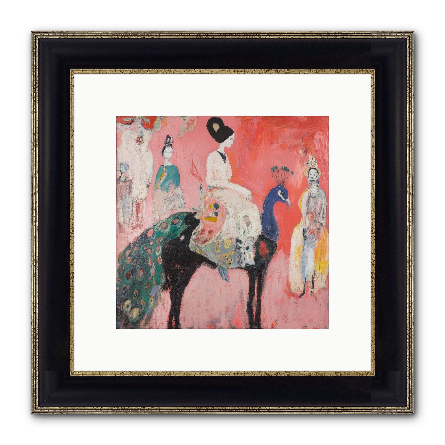 Theater Of Bold Plumes Framed Print - Black & Gold 10x10