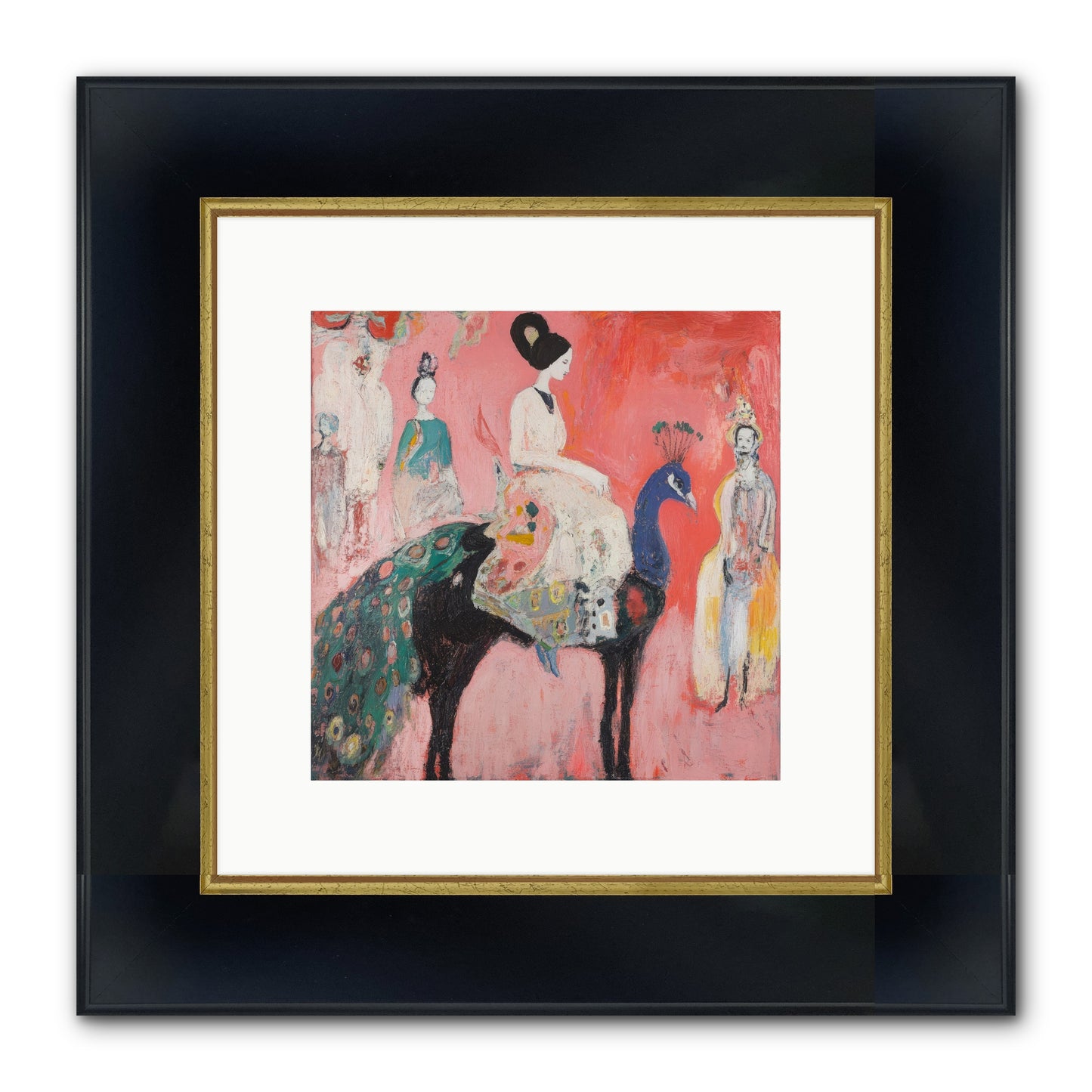Theater Of Bold Plumes Framed Print - Wide Black w/Gold 10x10