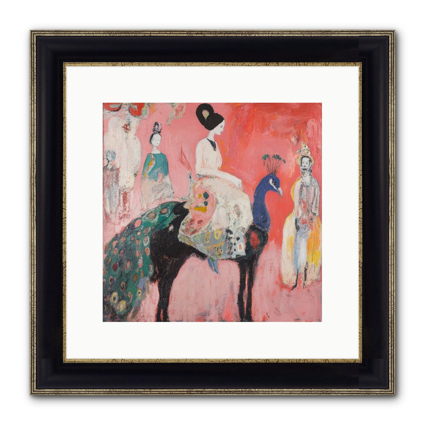 Theater Of Bold Plumes Framed Print - Black & Gold 12x12