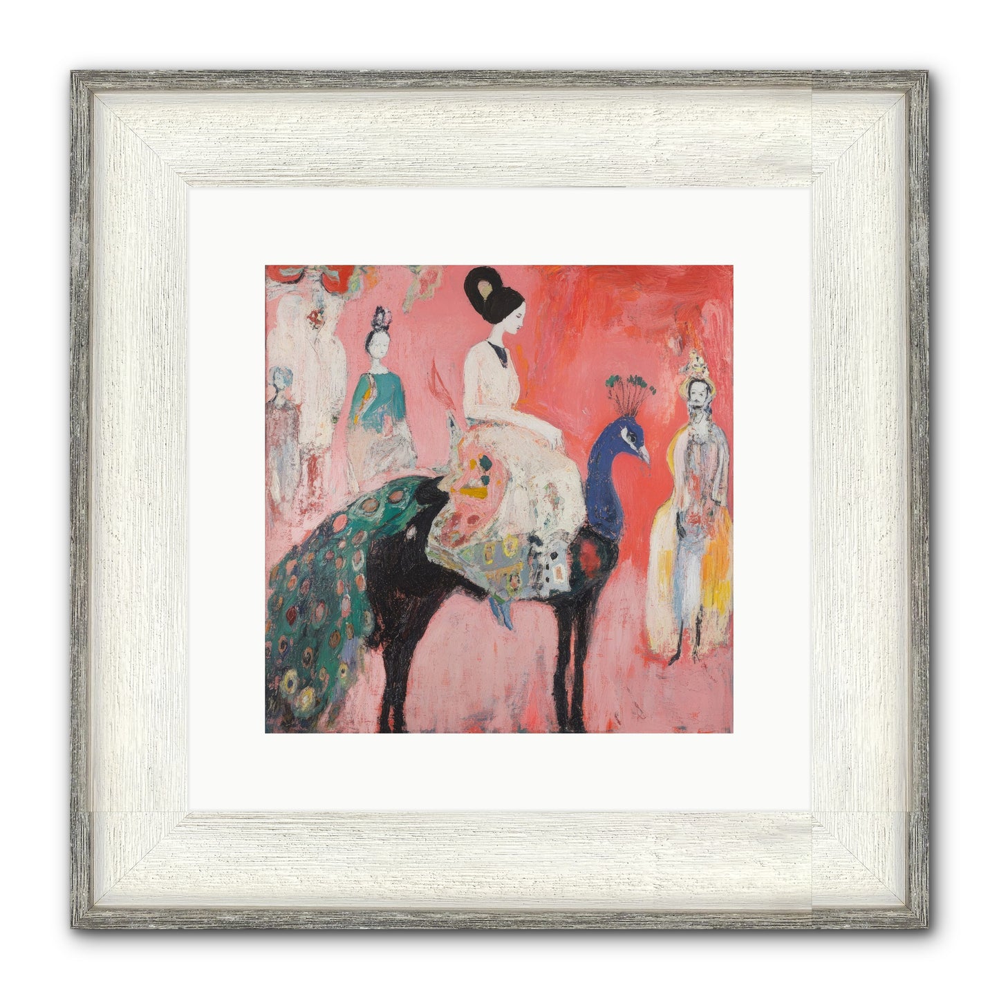 Theater Of Bold Plumes Framed Print - Driftwood White 12x12
