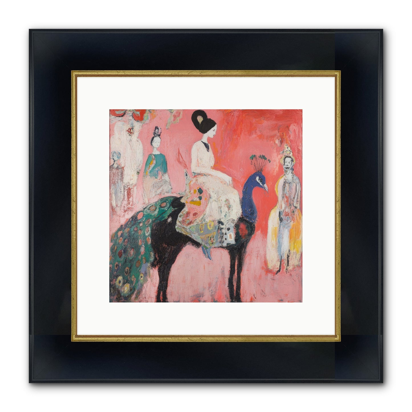 Theater Of Bold Plumes Framed Print - Wide Black w/Gold 12x12