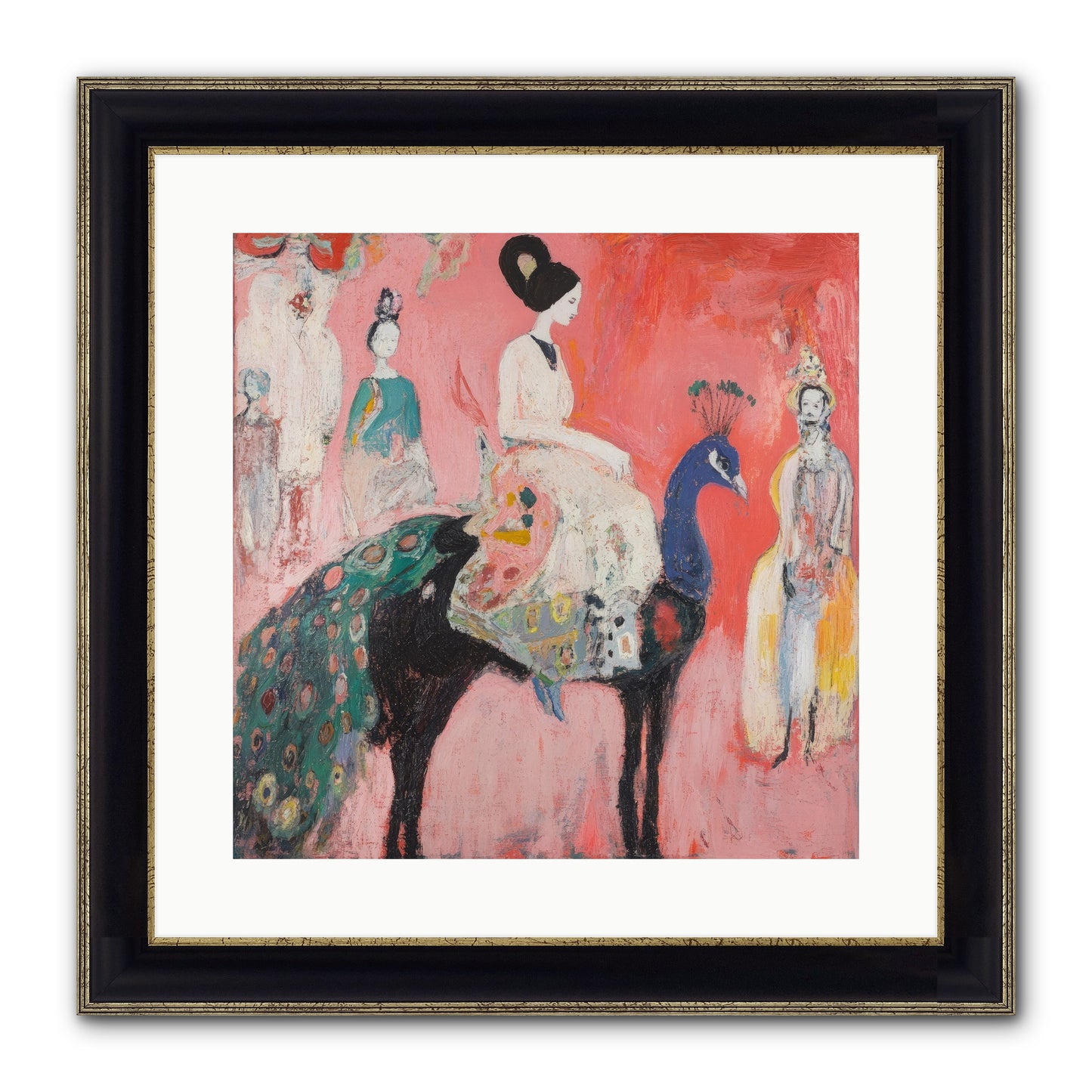 Theater Of Bold Plumes Framed Print - Black & Gold 16x16