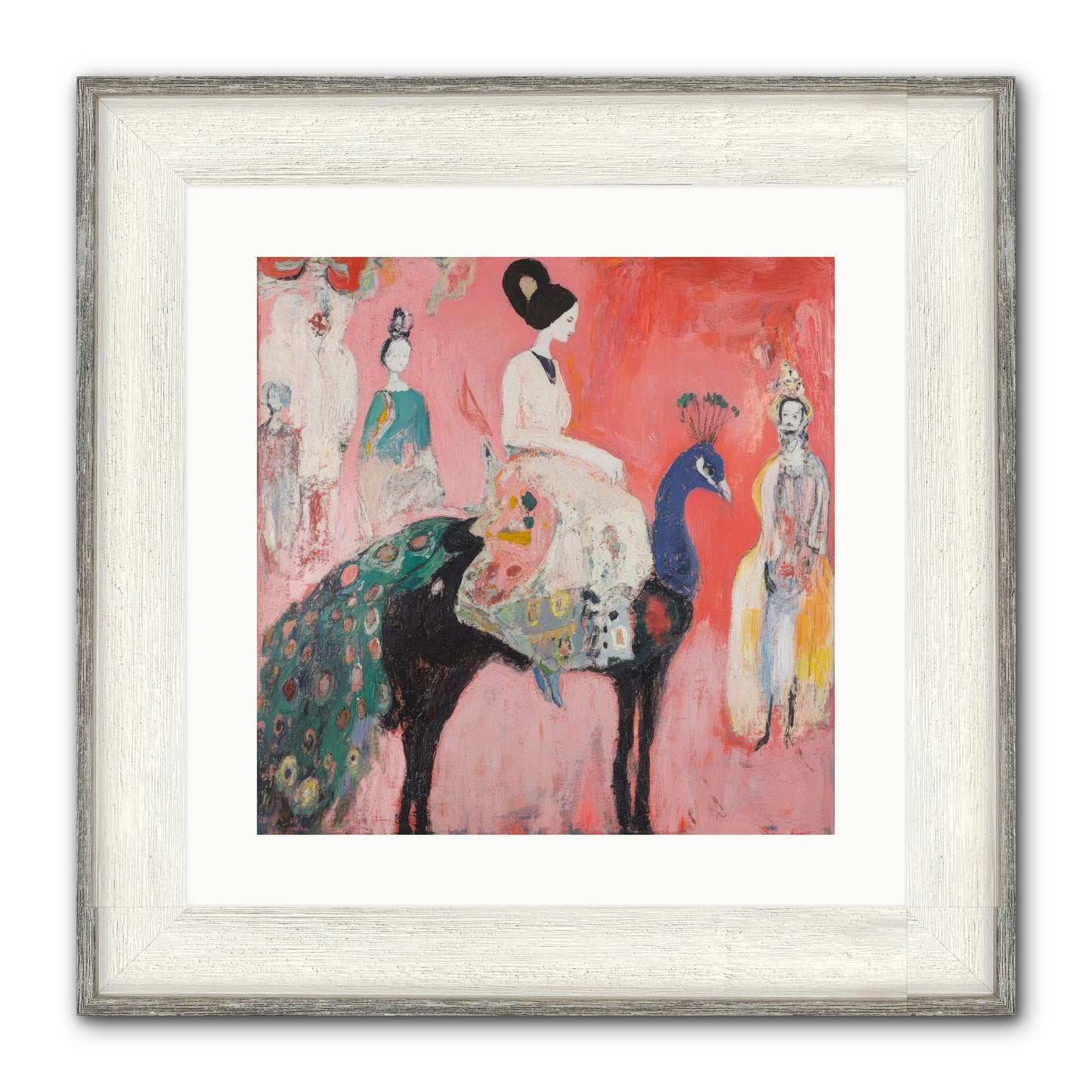 Theater Of Bold Plumes Framed Print - Driftwood White 16x16