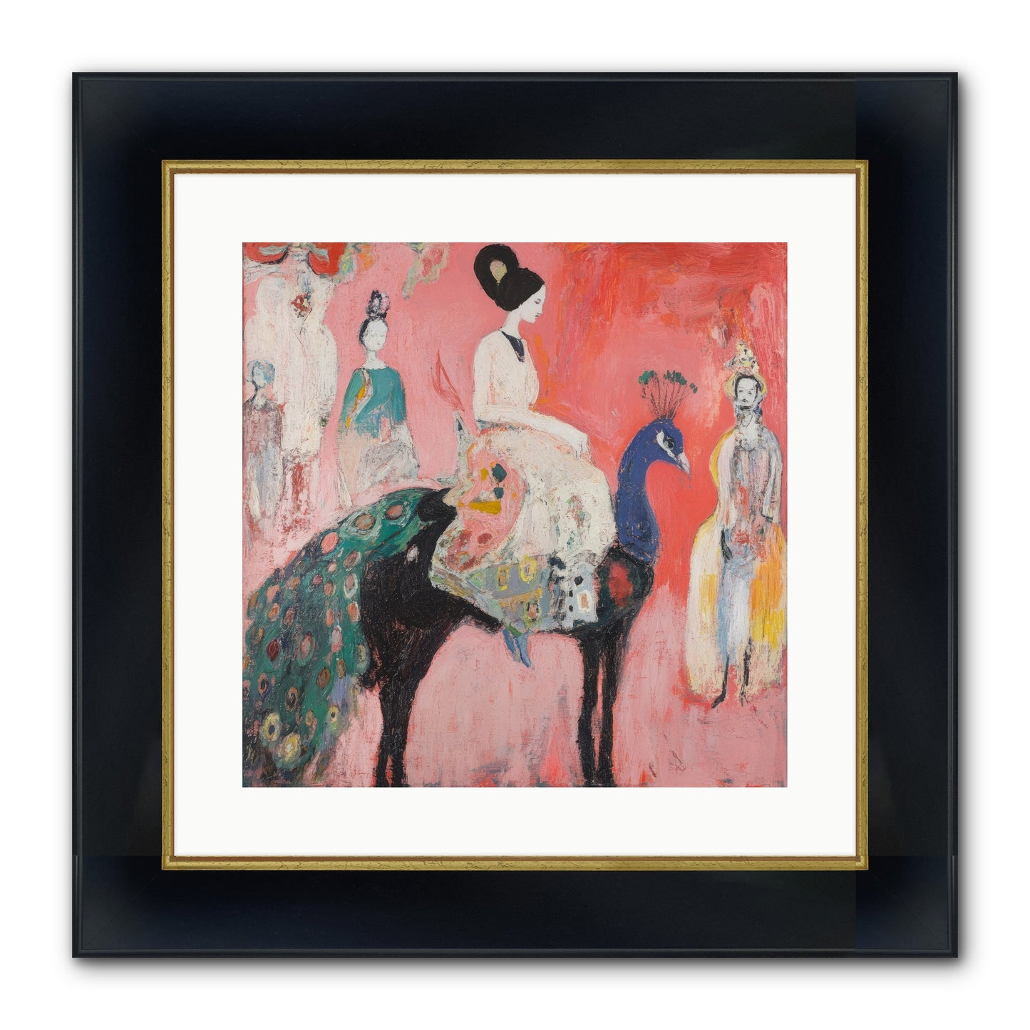 Theater Of Bold Plumes Framed Print - Wide Black w/Gold 16x16