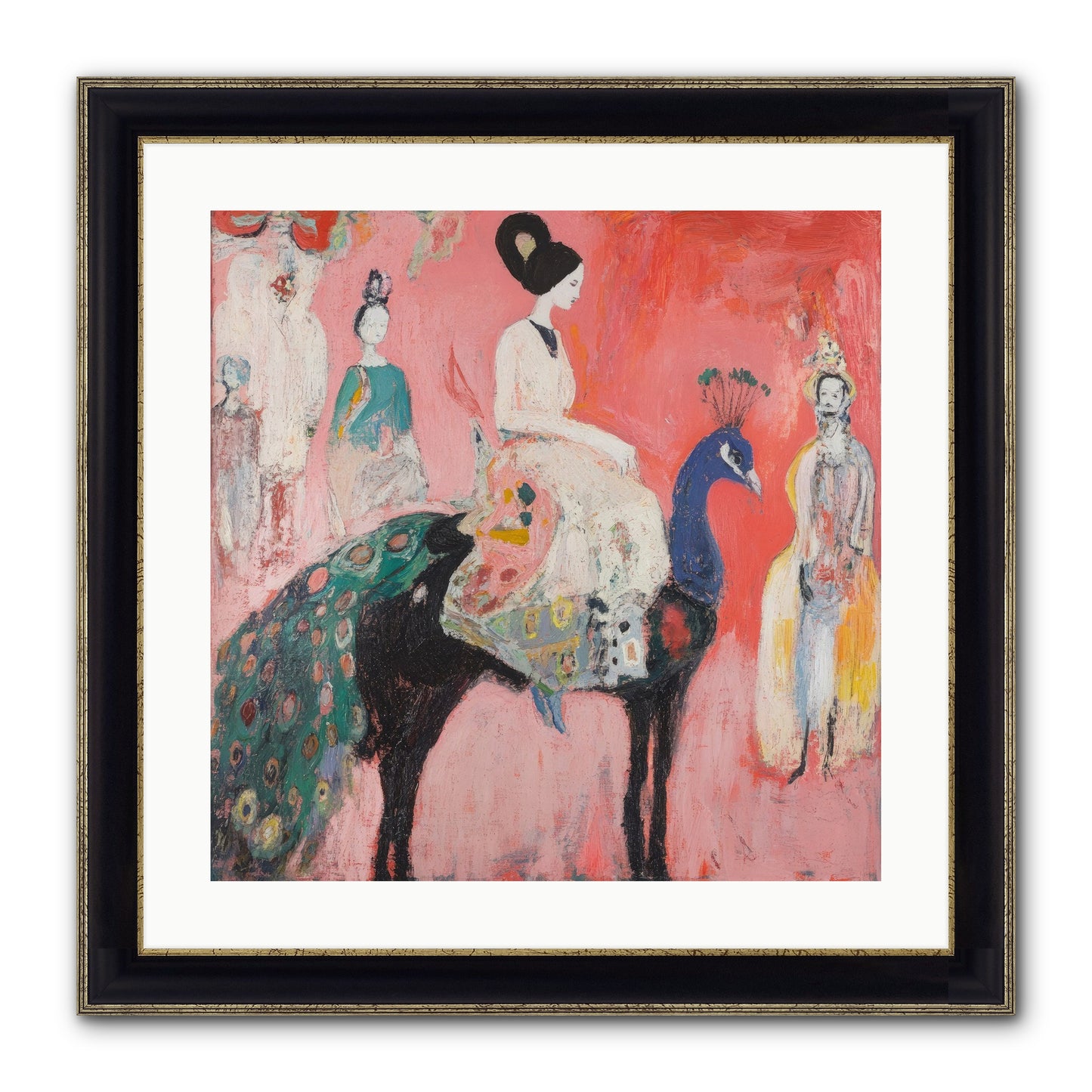 Theater Of Bold Plumes Framed Print - Black & Gold 20x20