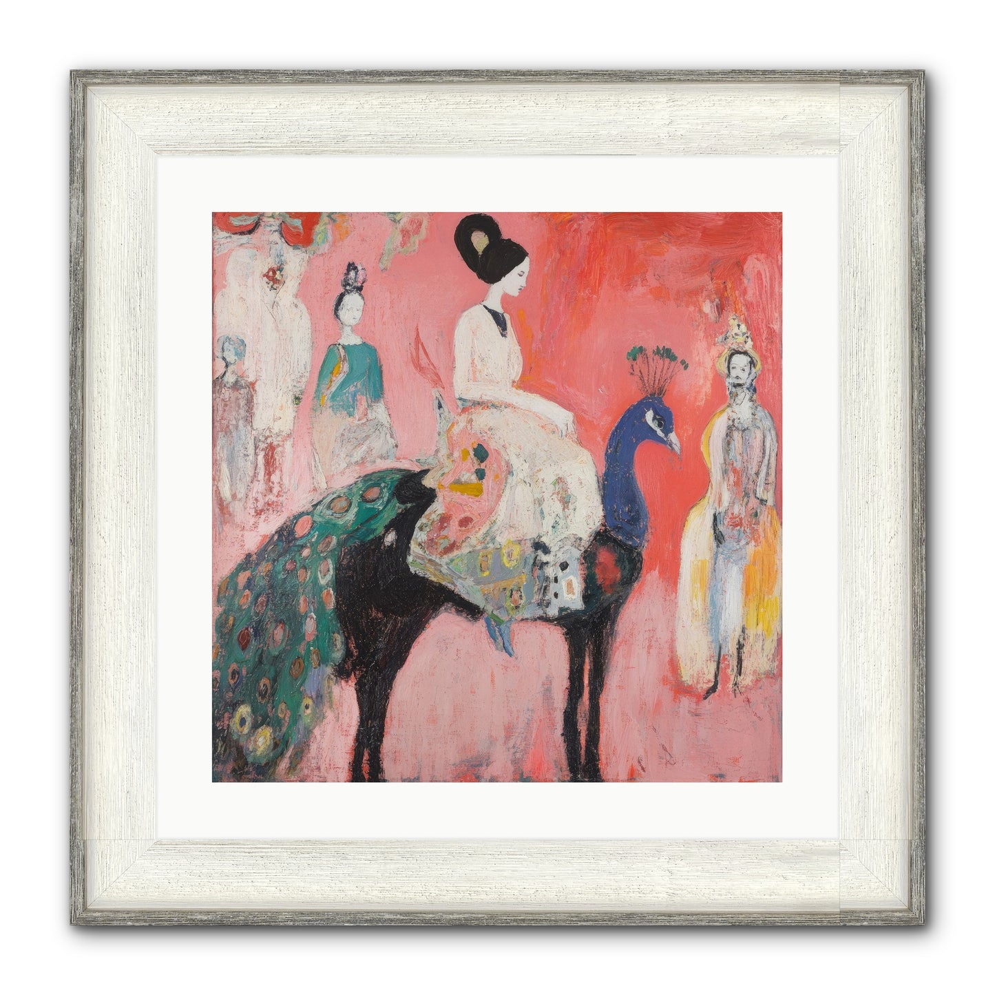 Theater Of Bold Plumes Framed Print - Driftwood White 20x20
