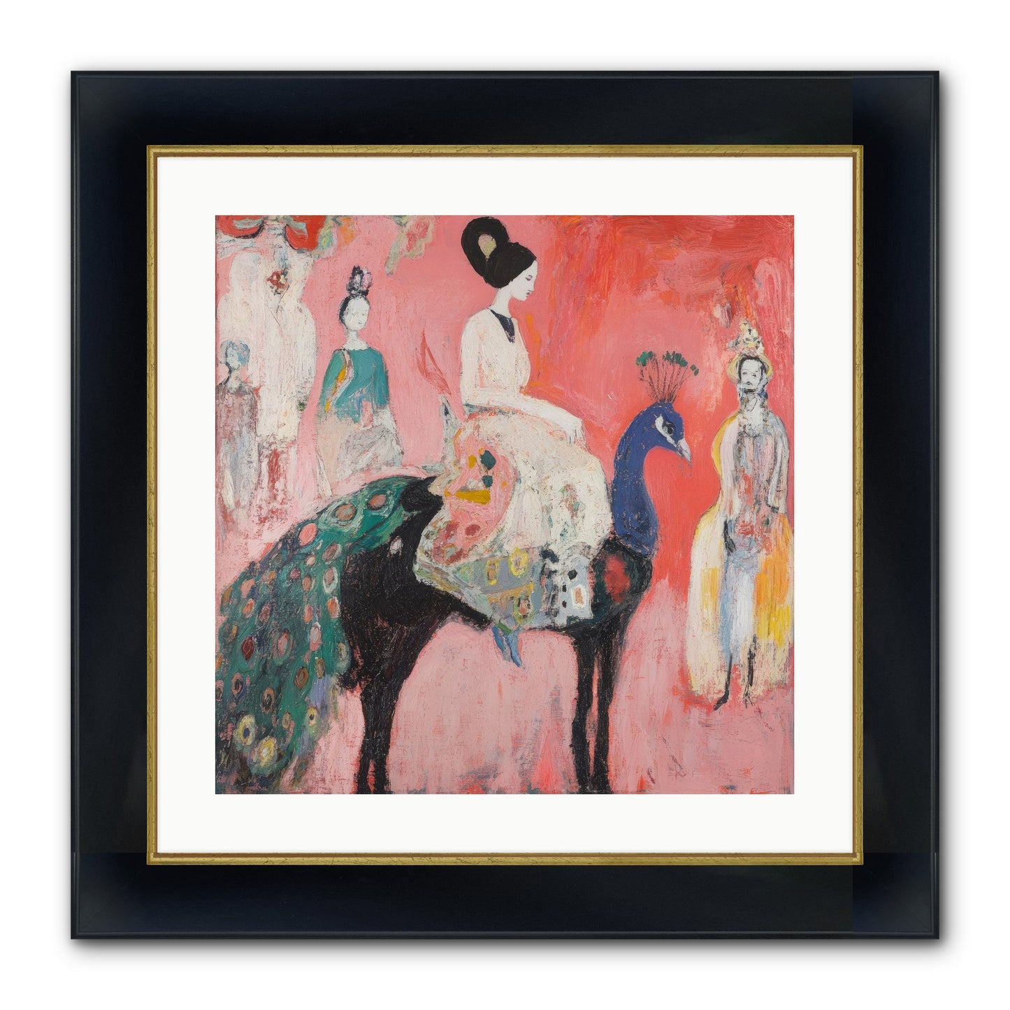 Theater Of Bold Plumes Framed Print - Wide Black w/Gold 20x20