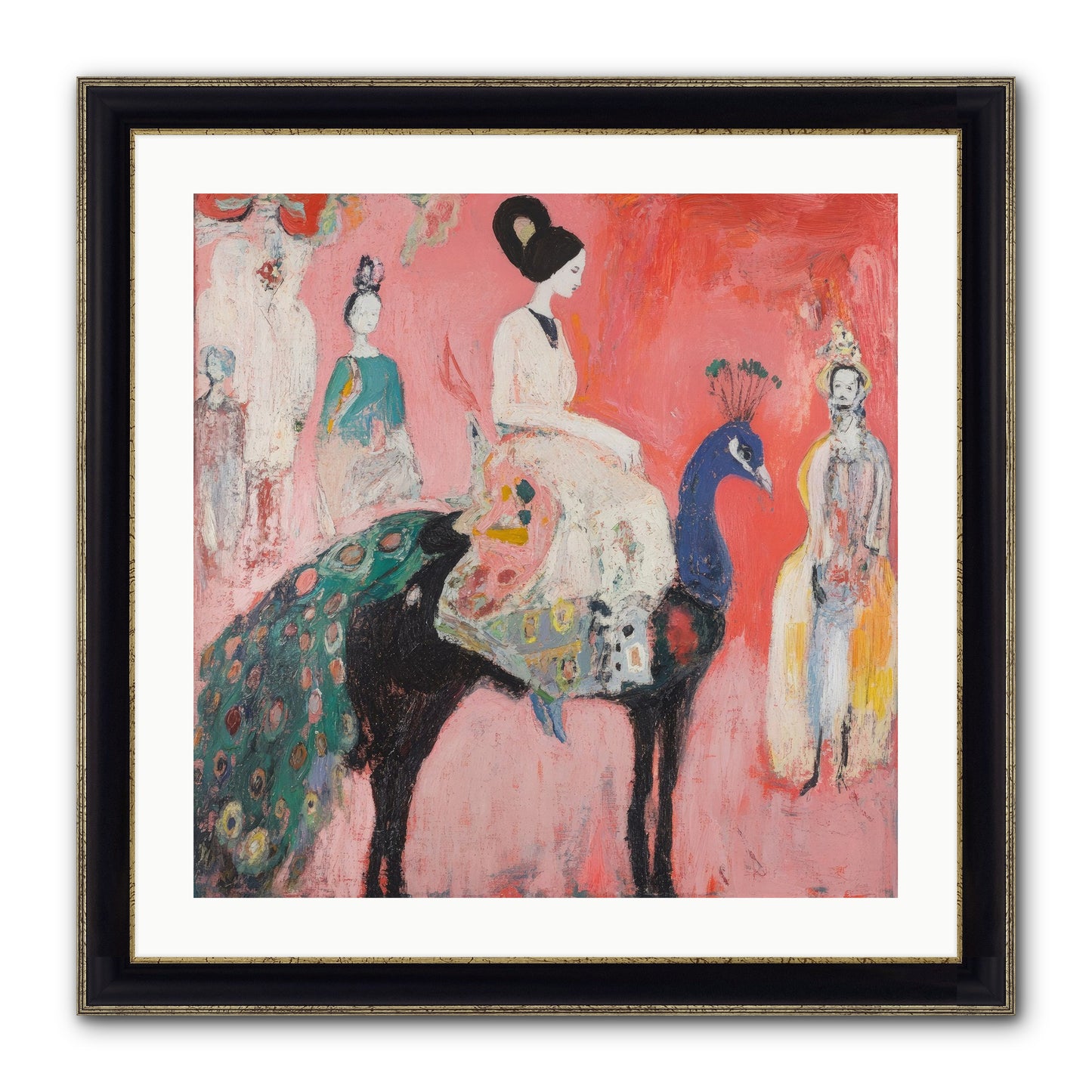 Theater Of Bold Plumes Framed Print - Black & Gold 24x24