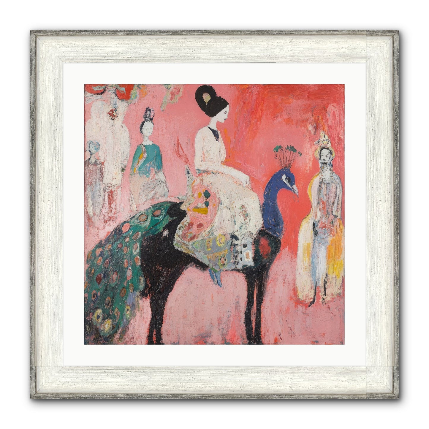 Theater Of Bold Plumes Framed Print - Driftwood White 24x24