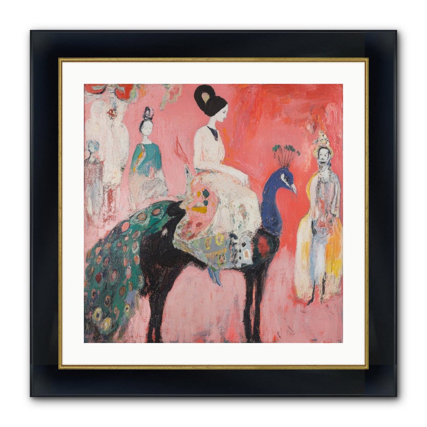 Theater Of Bold Plumes Framed Print - Wide Black w/Gold 24x24