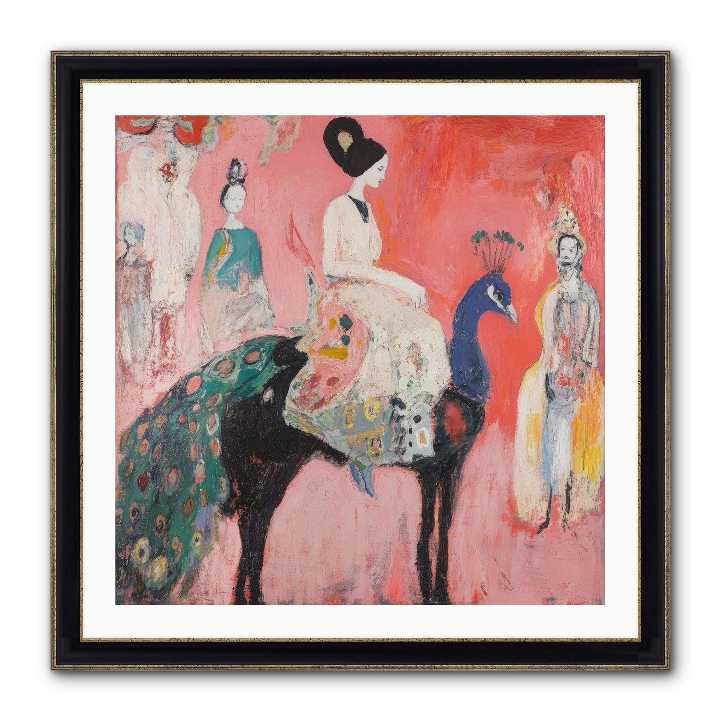 Theater Of Bold Plumes Framed Print - Black & Gold 30x30