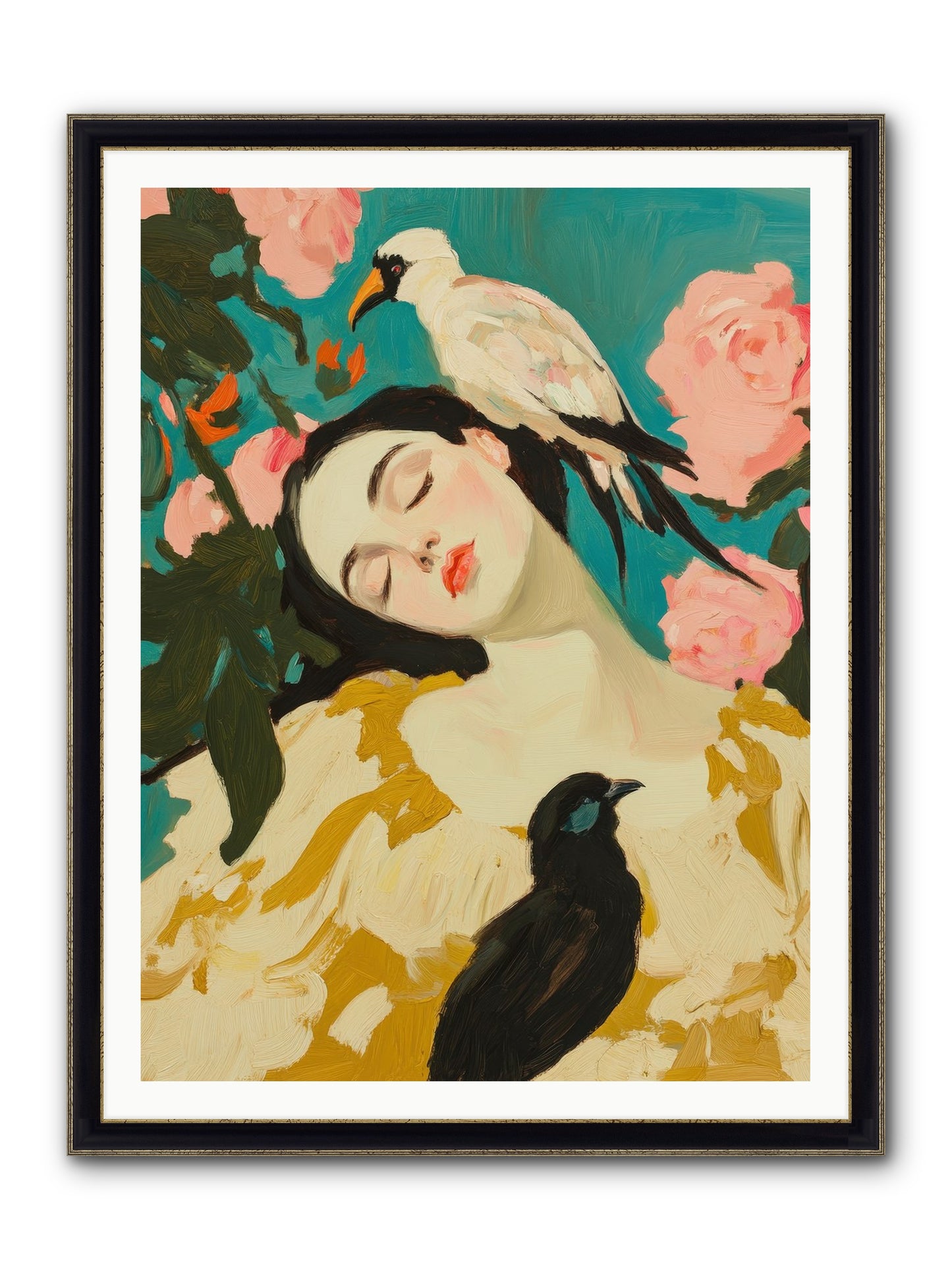 Theodora Nightshade Framed Print - Black & Gold 36x48