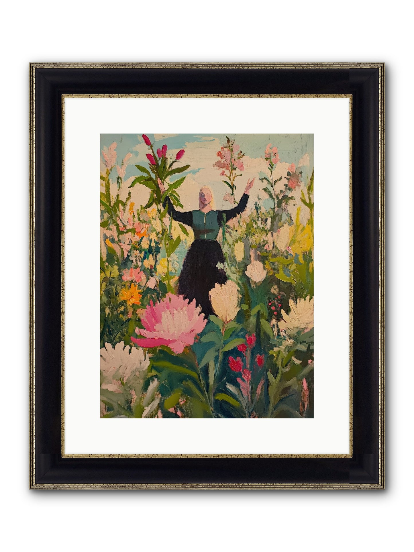 Thistle Lovebird Framed Print - Black & Gold 12x16