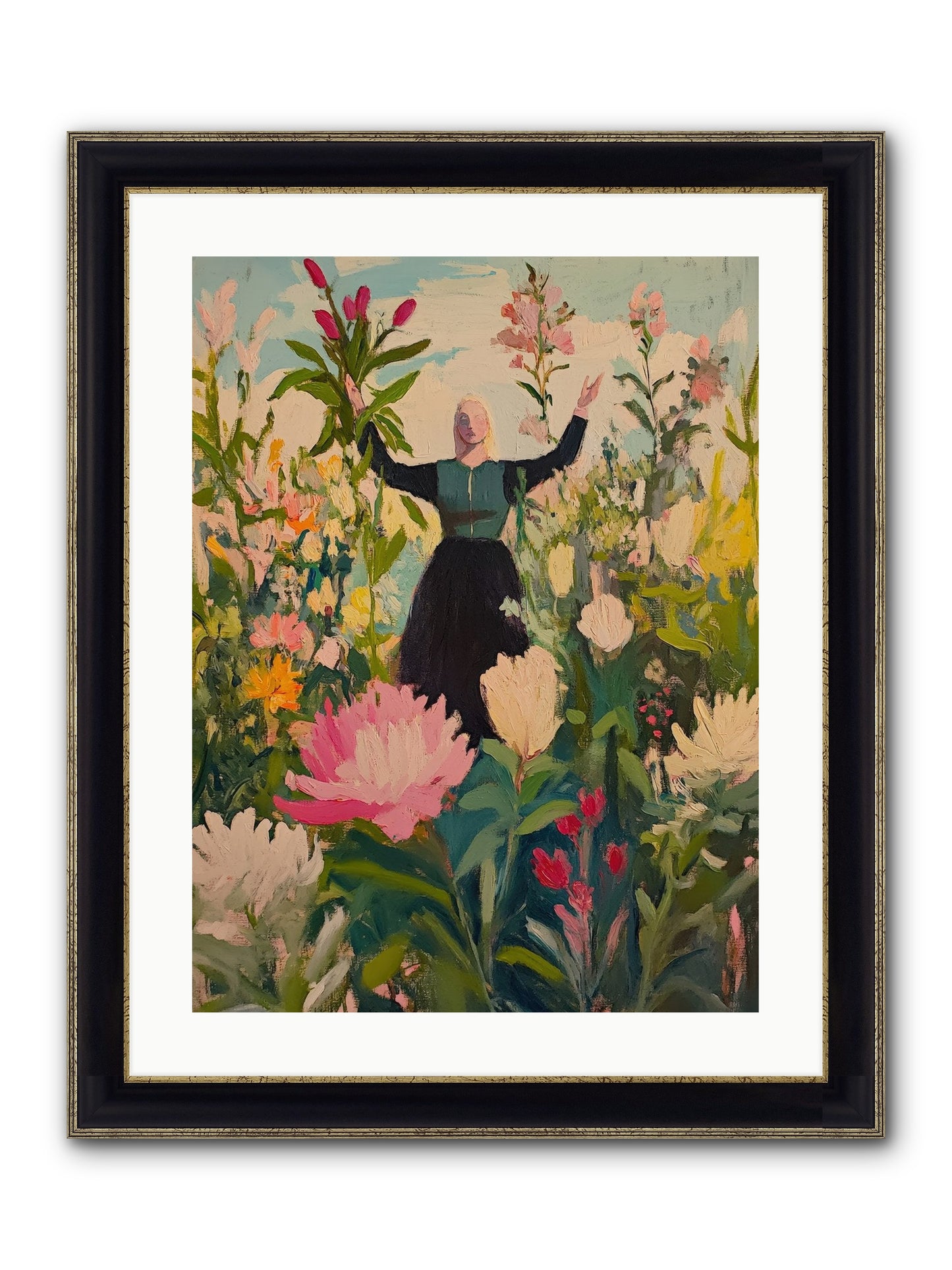 Thistle Lovebird Framed Print - Black & Gold 18x24