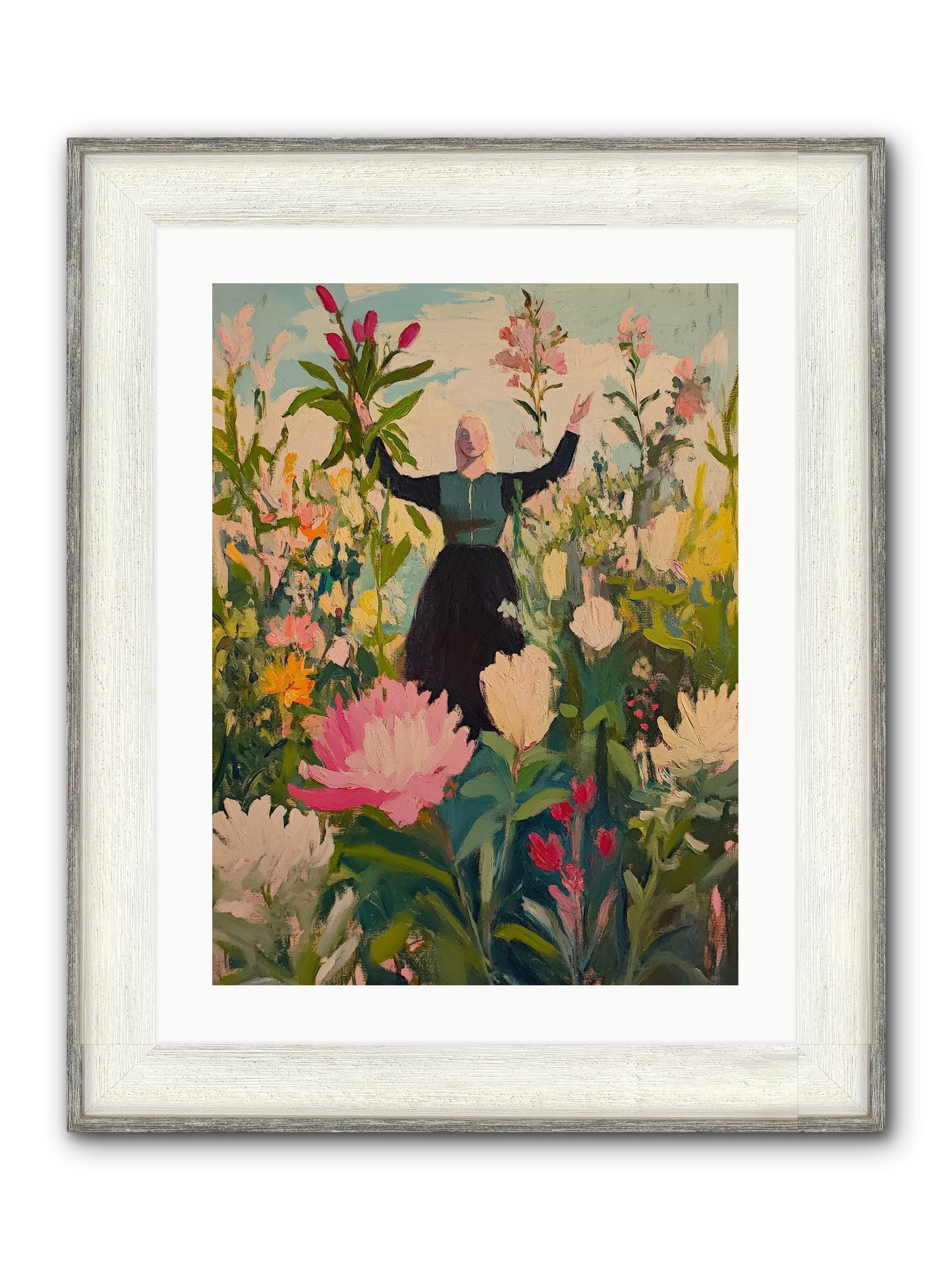 Thistle Lovebird Framed Print - Driftwood White 18x24