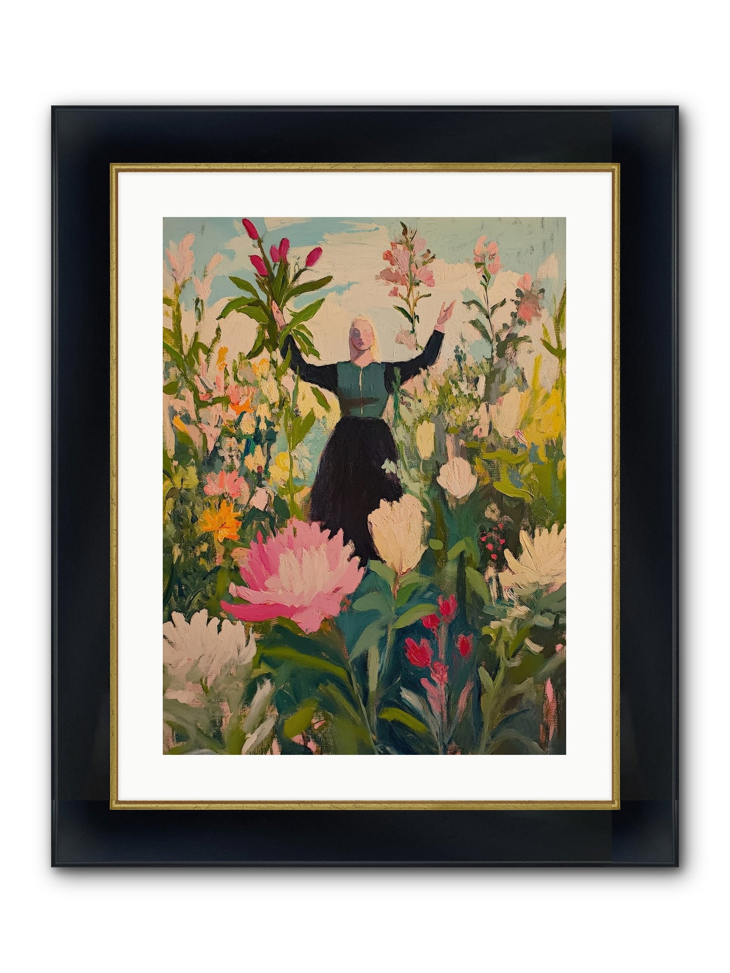 Thistle Lovebird Framed Print - Wide Black w/Gold 18x24