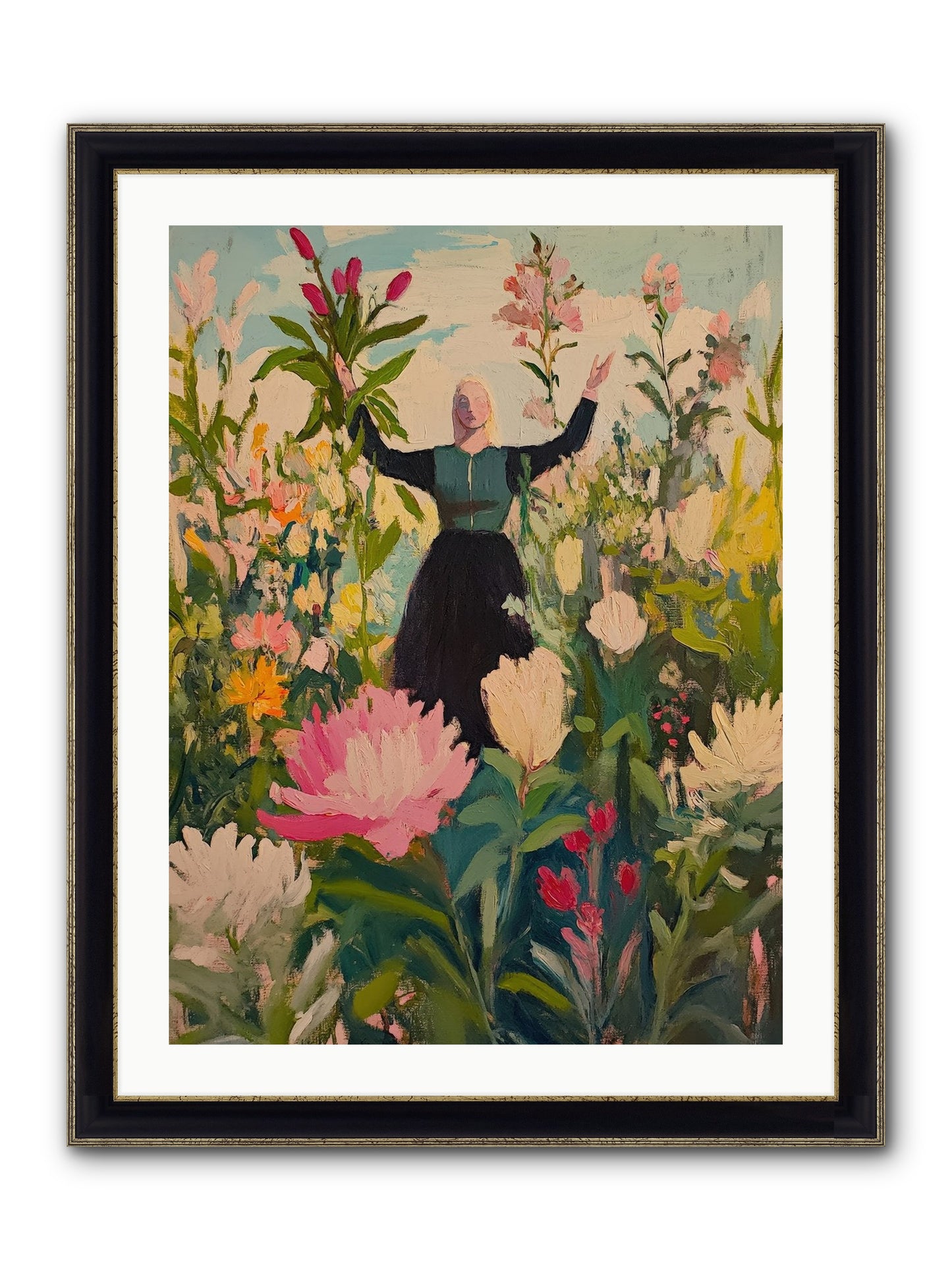 Thistle Lovebird Framed Print - Black & Gold 24x32