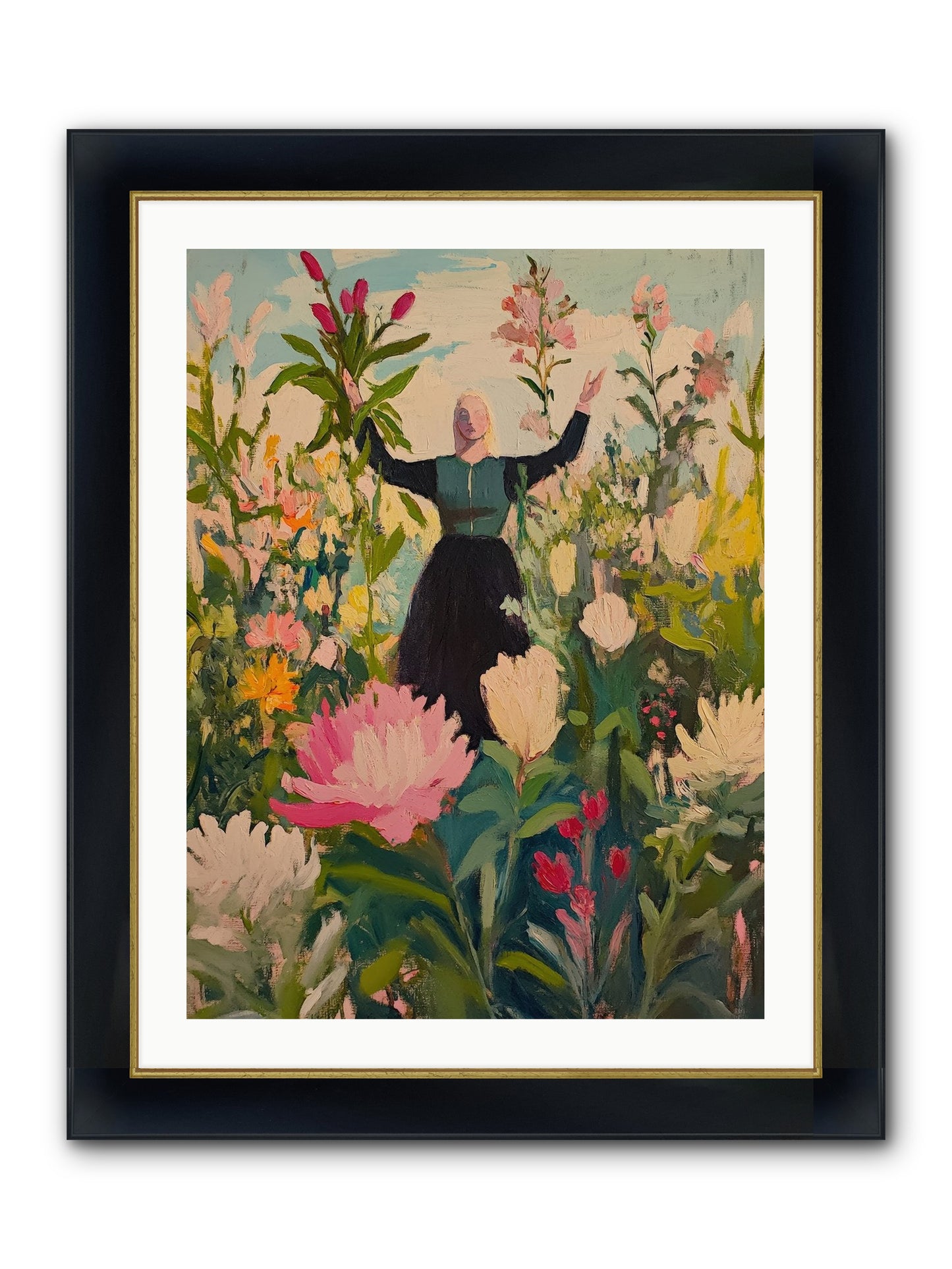 Thistle Lovebird Framed Print - Wide Black w/Gold 24x32