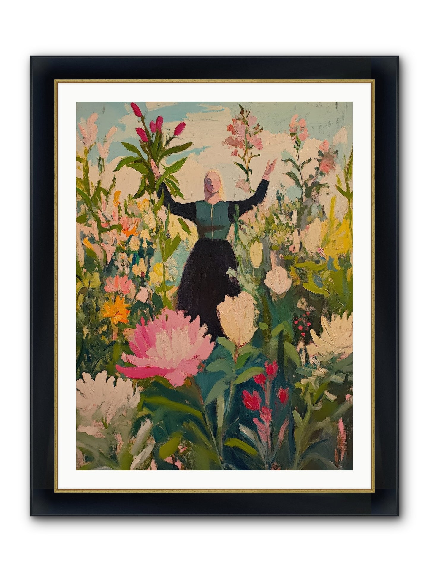 Thistle Lovebird Framed Print - Wide Black w/Gold 30x40